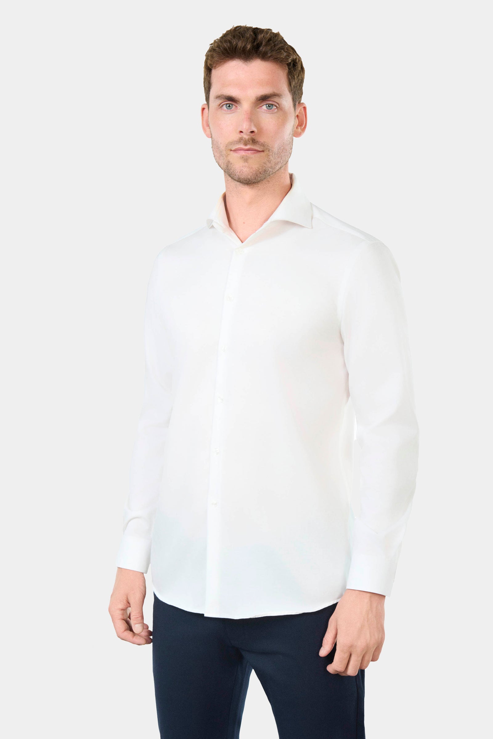 Chemise, twill de coton col italien sans repassage Jerem, sans repassage