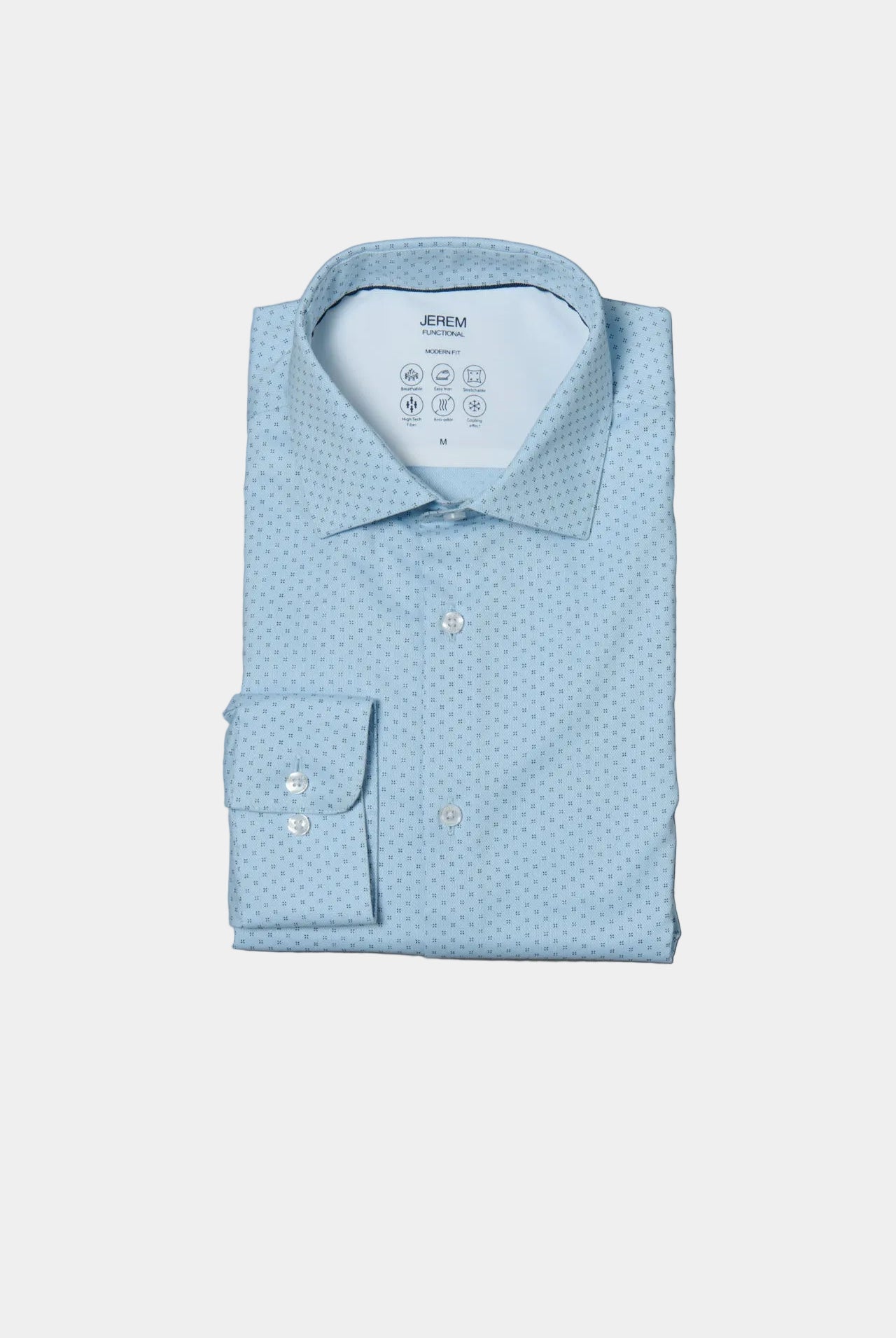 Chemise texturée micro-motif en matière coolmax : confort et performance - coupe droite Jerem, col semi-italien, coupe droite
