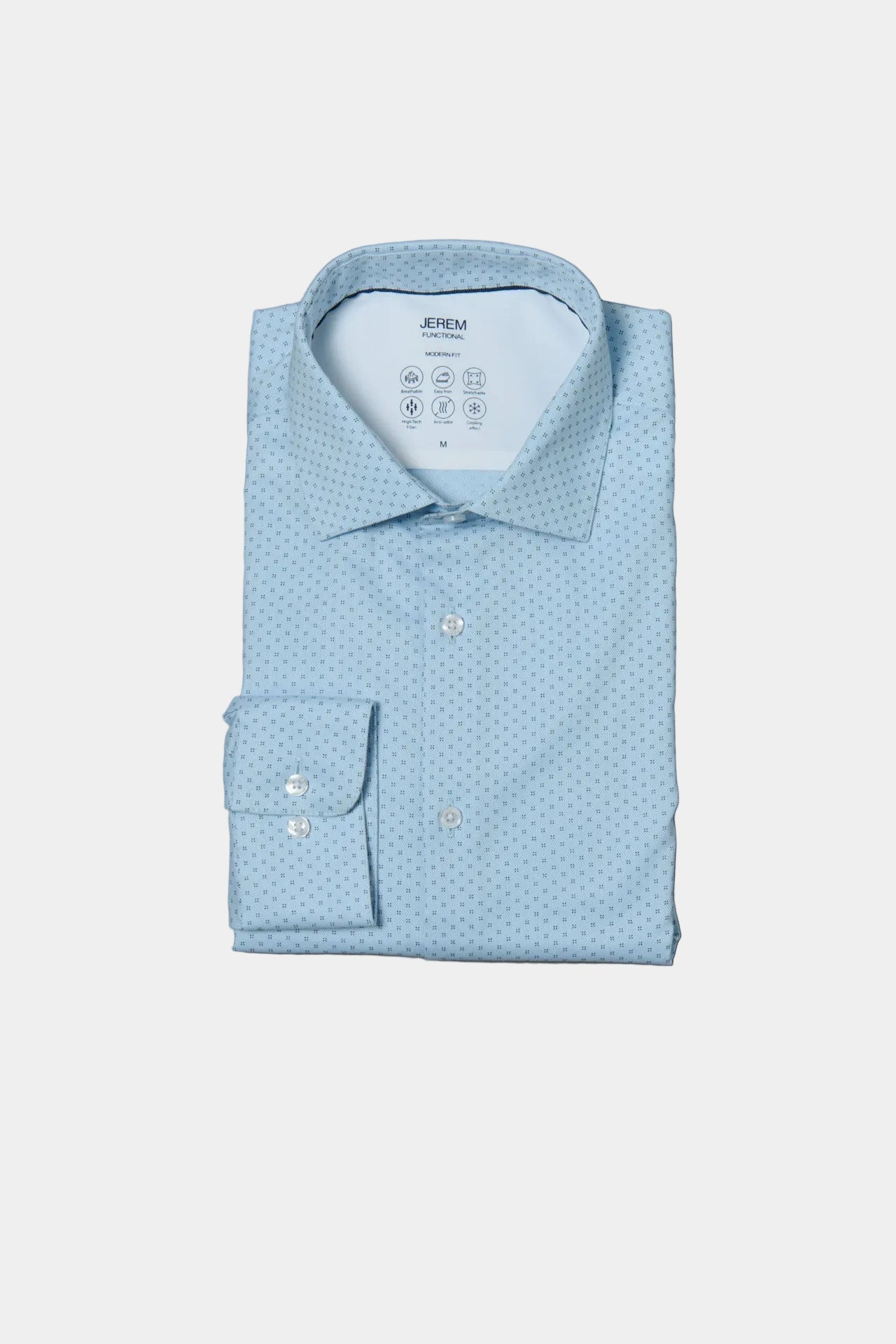 Chemise texturée micro-motif en matière coolmax : confort et performance - coupe droite Jerem, col semi-italien, coupe droite