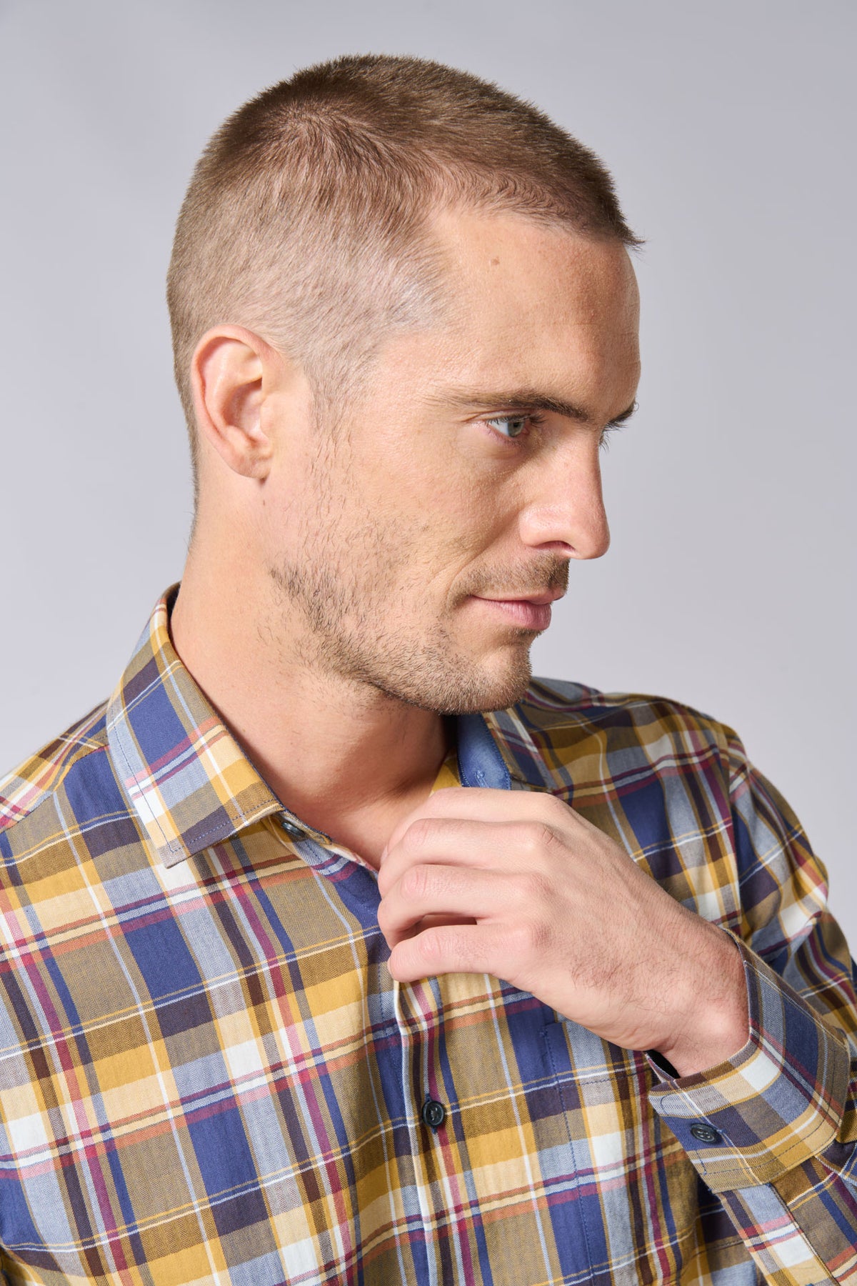 Chemise texturée motif chevrons grands carreaux - regular fit Jerem, col classique vue 3
