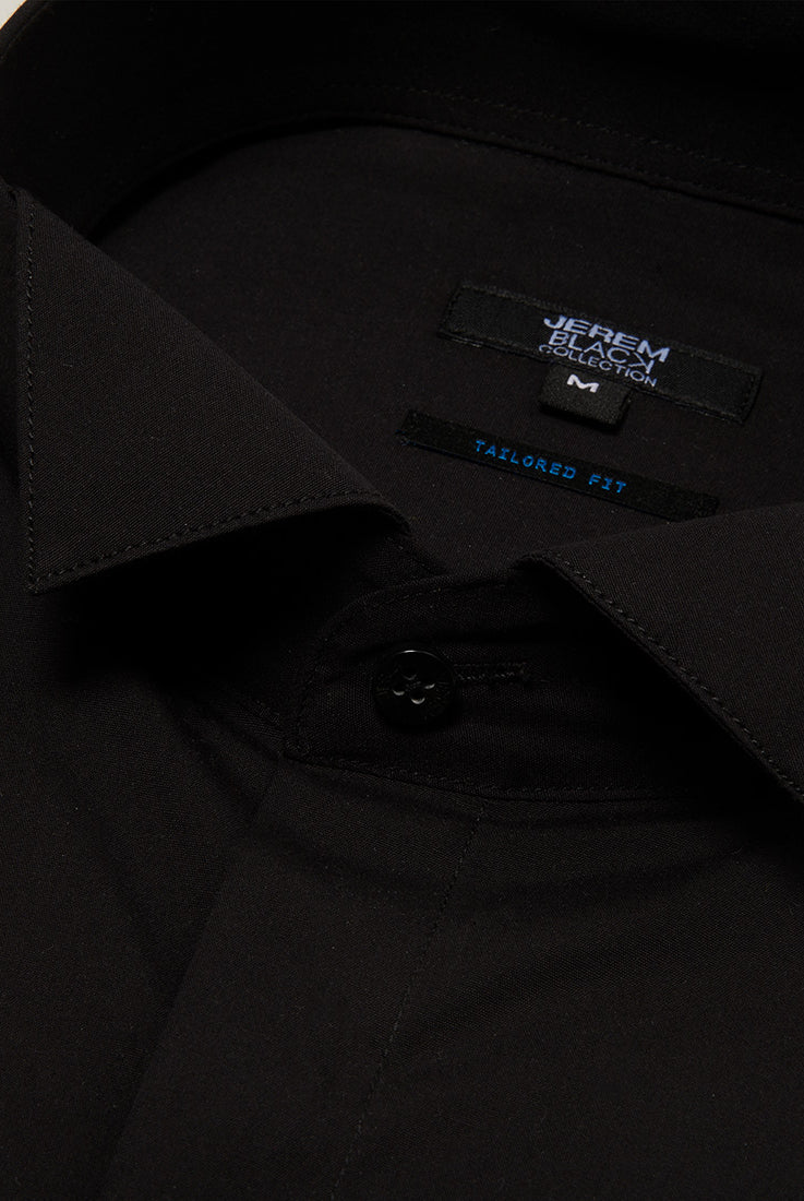 Camisa de ceremonia con cuello italiano, popelina de algodón tailored fit, Jerem, corte entallado