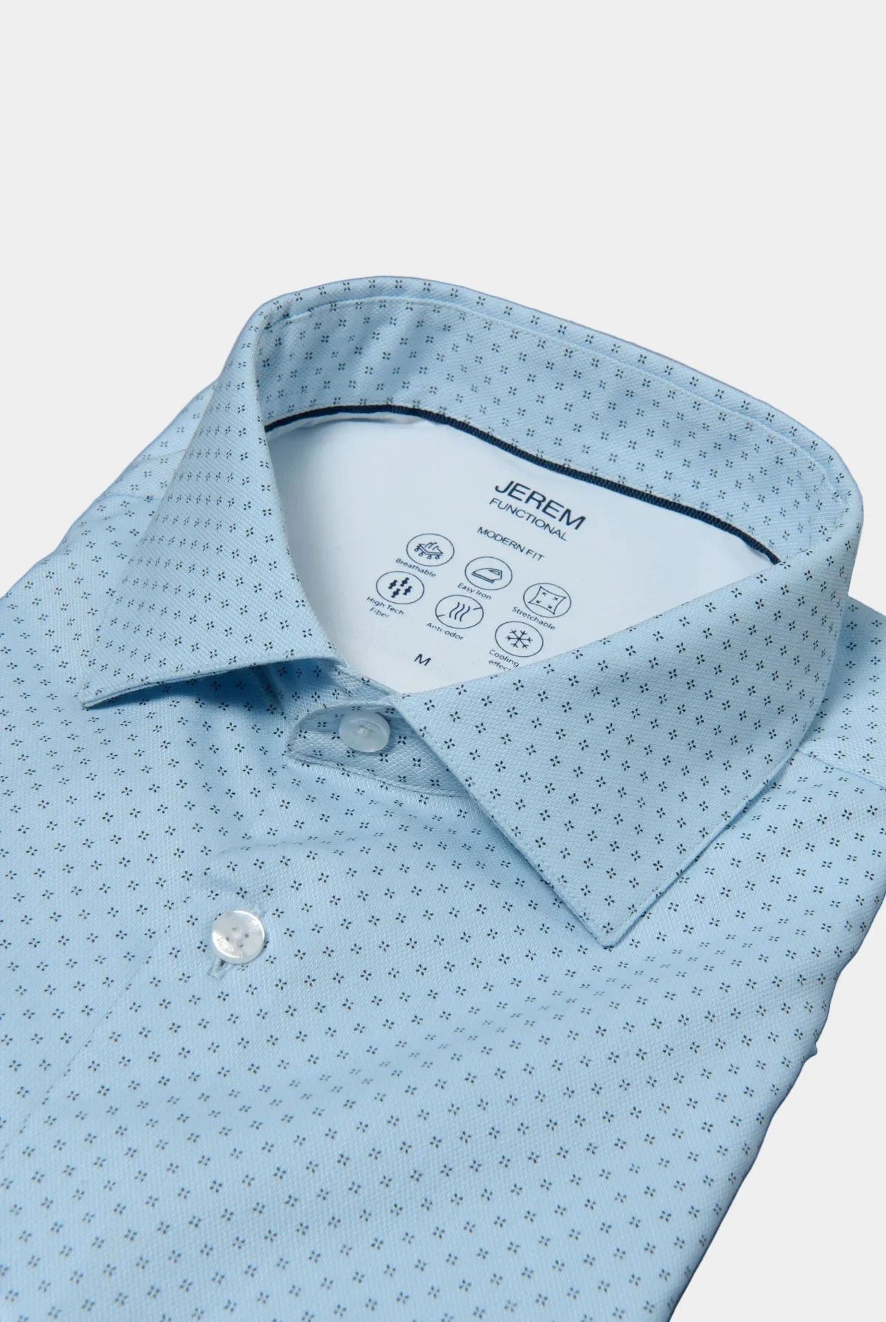 Chemise texturée micro-motif, matière coolmax : confort et performance - coupe droite Jerem, coupe droite, col semi-italien