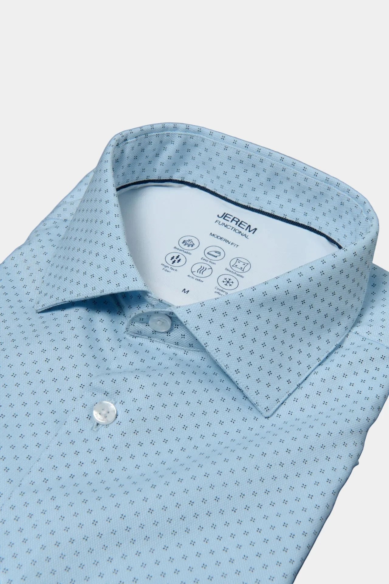 Chemise texturée micro-motif, matière coolmax : confort et performance - coupe droite Jerem, coupe droite, col semi-italien