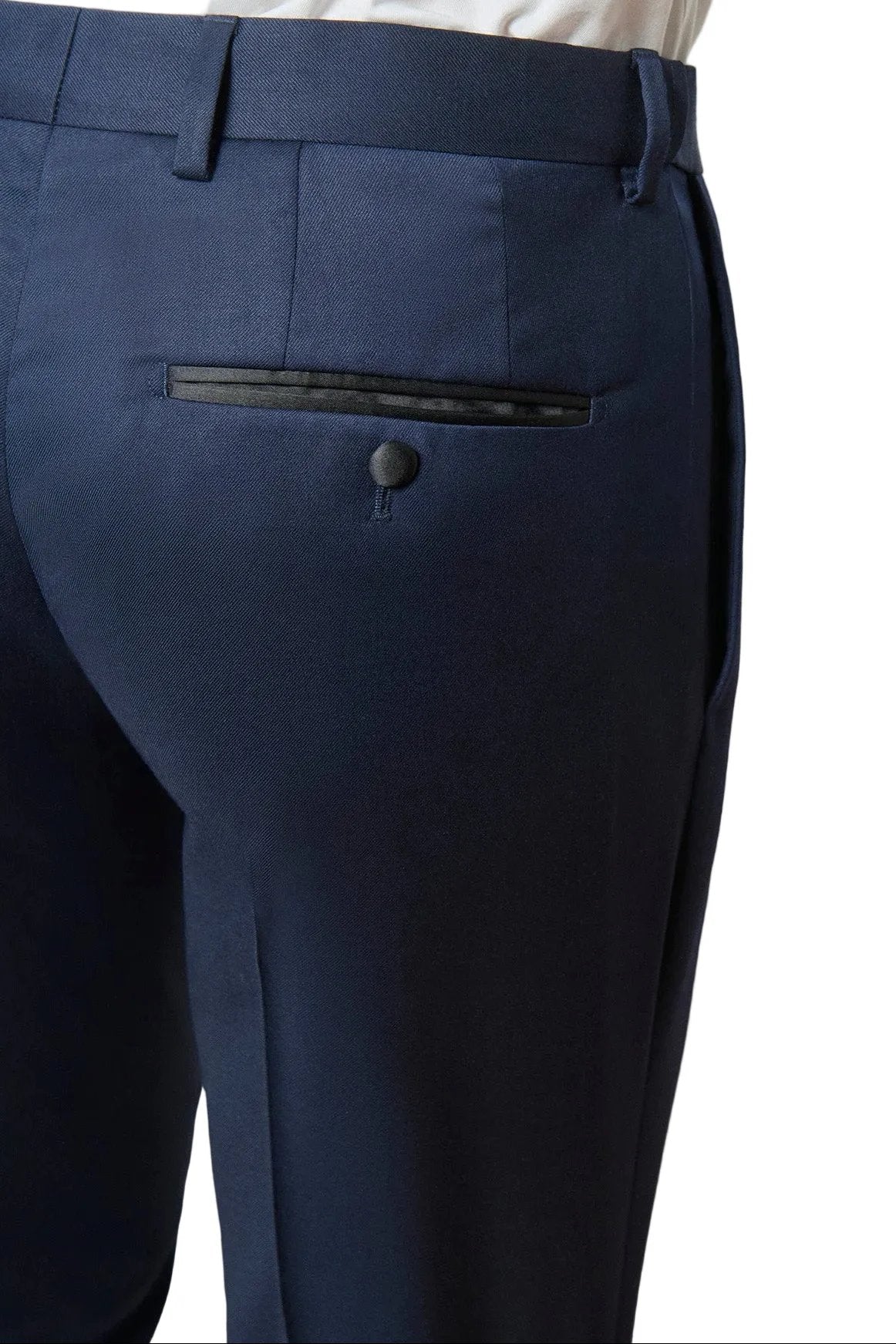 Smoking en sergé « Natural stretch » a de laine vierge Super 120's Jerem, coupe droite, ceinture sartoriale
