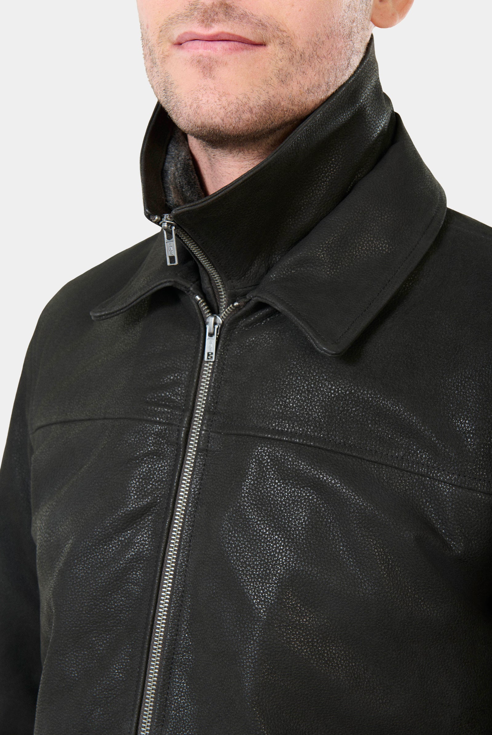 Blouson, cuir nubuck Poler Jerem, coupe droite, col classique