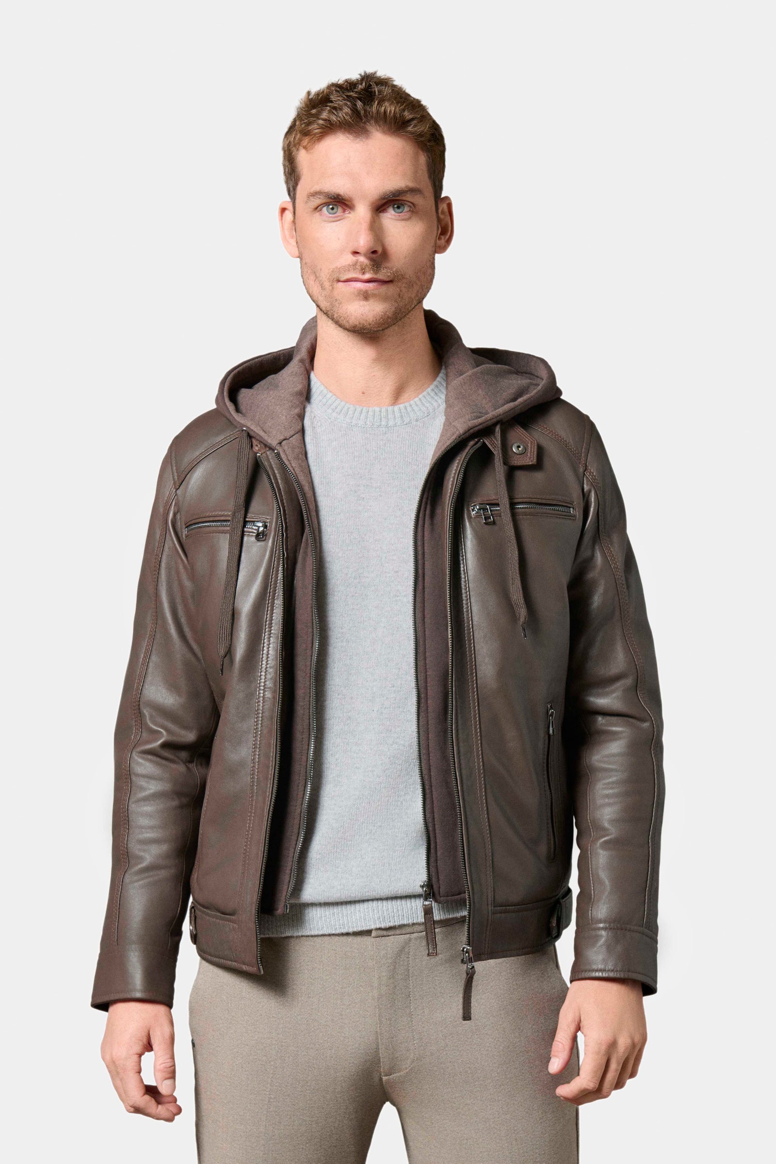 Blouson, cuir avec capuche amovible en molleton Jimmy Jerem vue 6