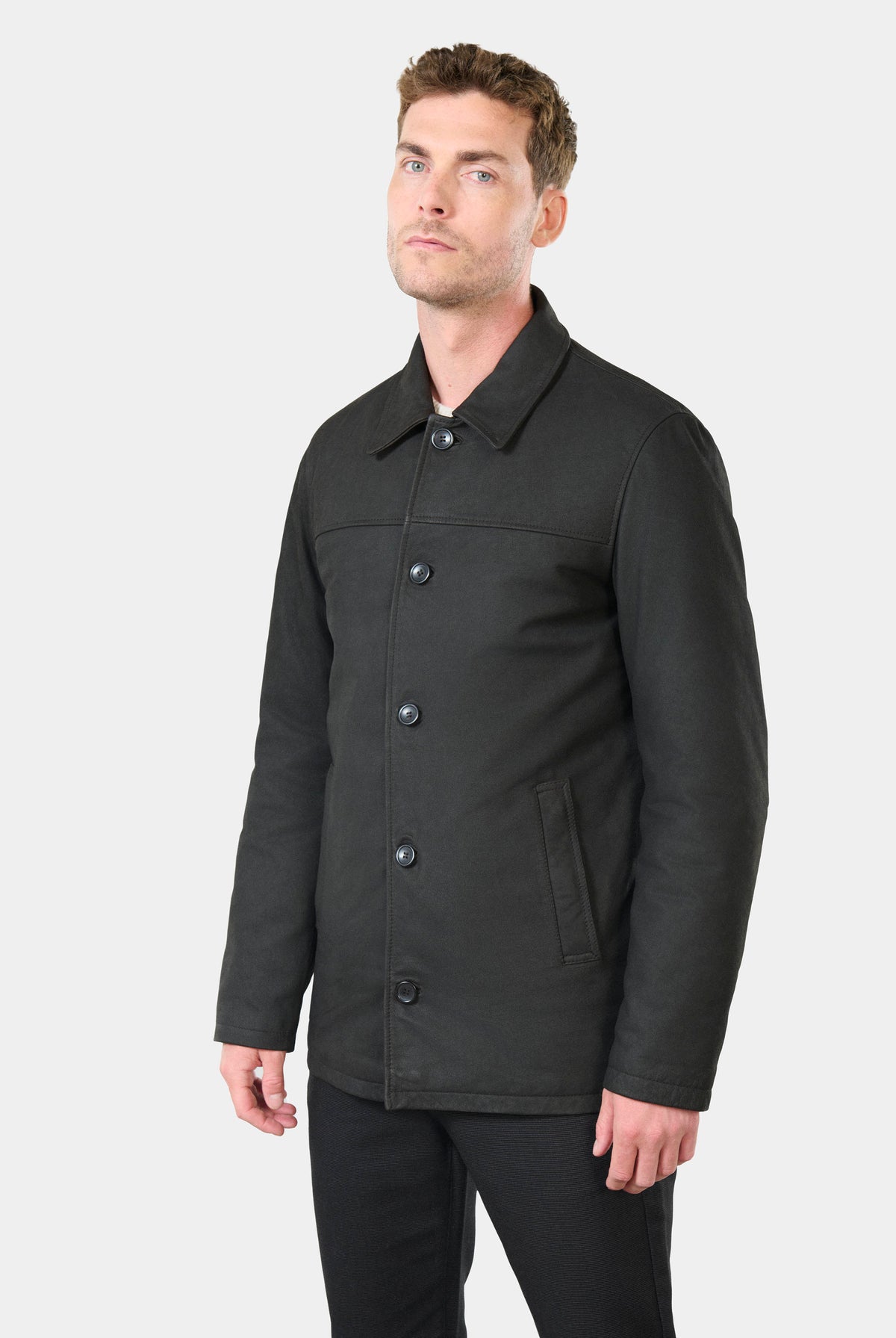 Parka en cuir mi longue boutonnée Malbo Jerem, col classique, entièrement doublée, coupe droite