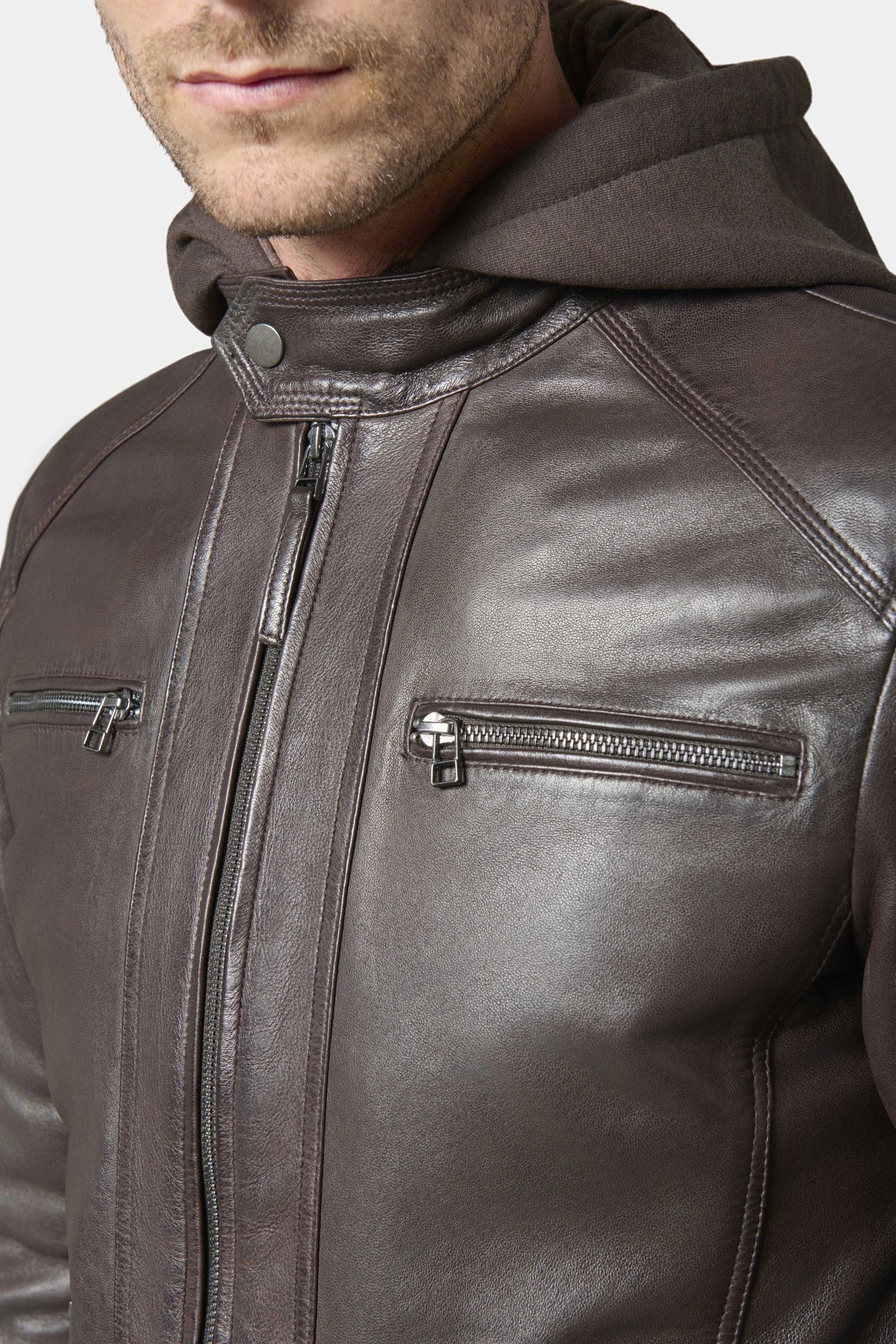 Cuir avec capuche amovible en molleton Jimmy — Blouson Jerem