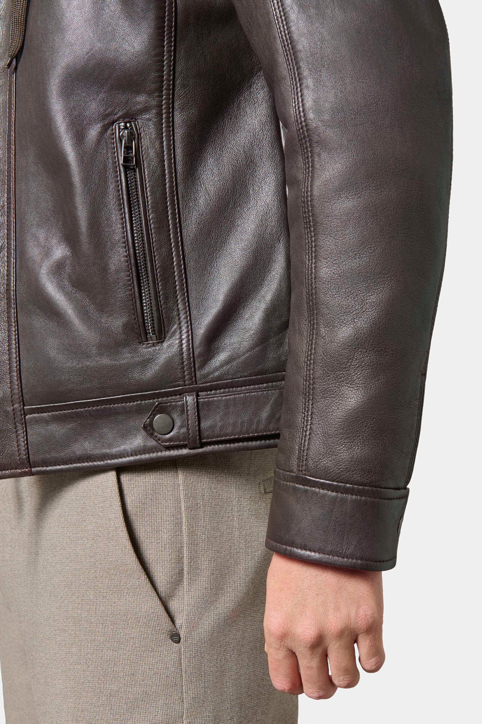 Blouson en cuir avec capuche amovible en molleton Jimmy, Jerem