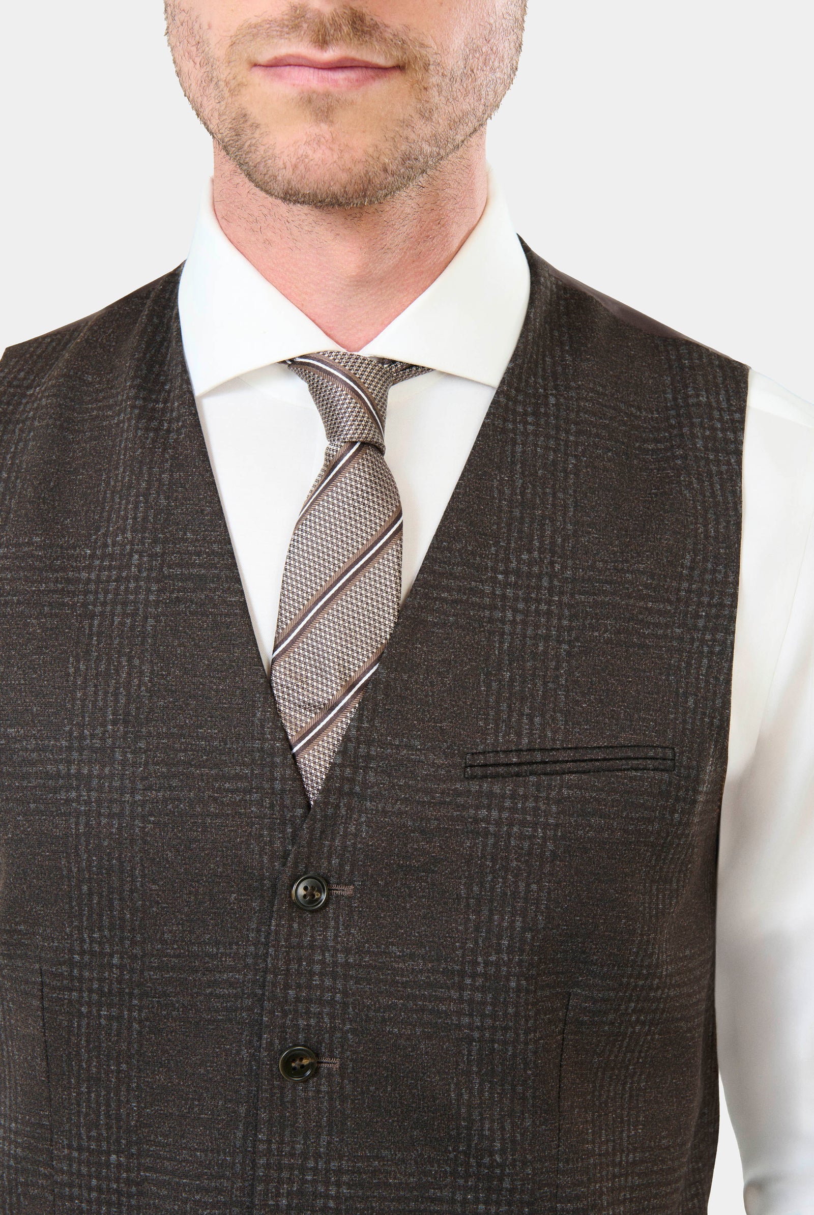 Gilet de costume, maille Prince de Galles fondu Jerem, simple boutonnage, entièrement doublée