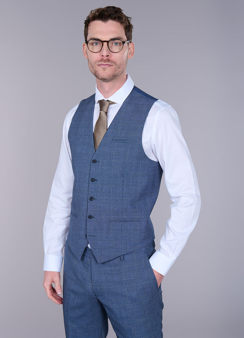 Gilet de costume stretch en prince de galles contemporain Jerem, entièrement doublée