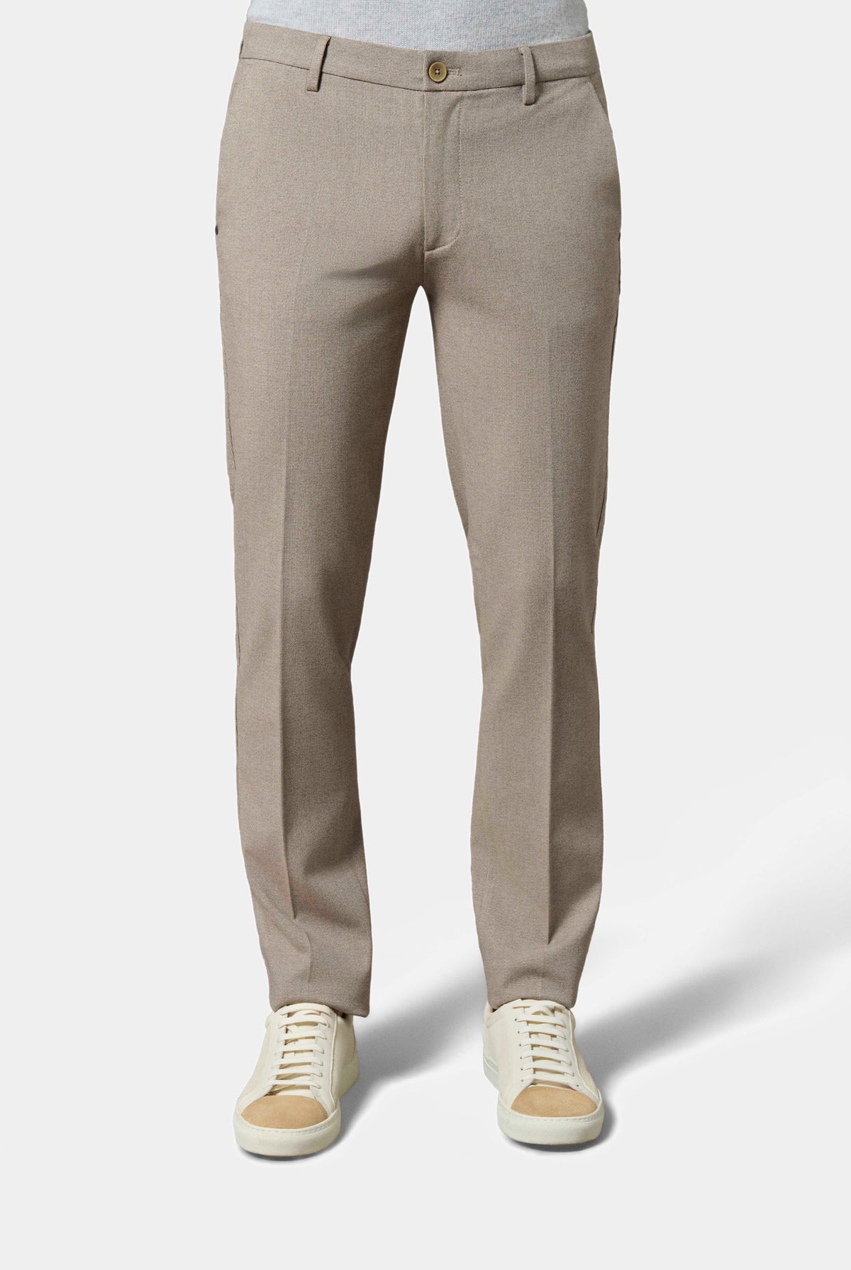 Pantalón minimalista de sarga elástica falso liso Jerem, cinturilla sastre elástica, cinturilla sastre, bolsillos italianos