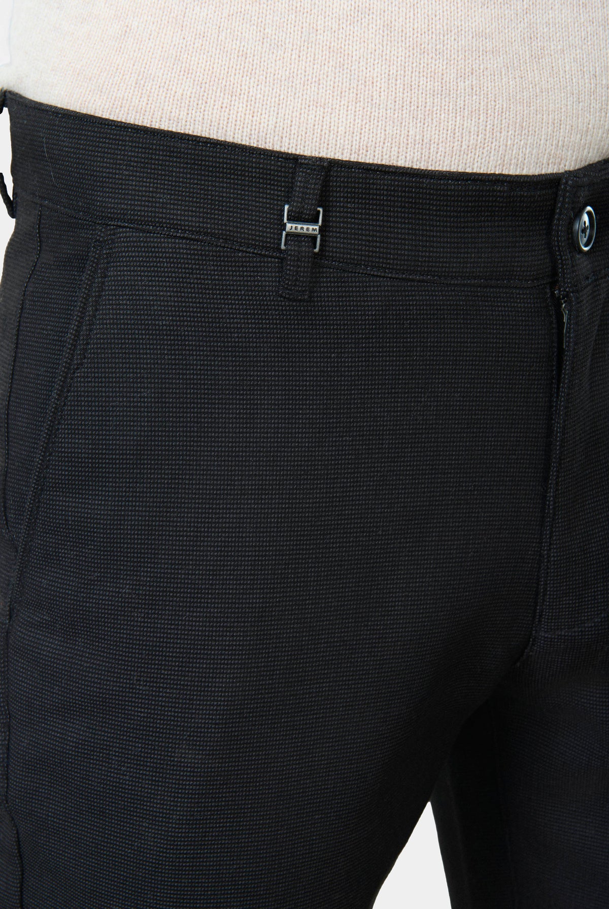 Pantalon de ville, tricotine stretch faux-unie Jerem, coupe droite, poches italiennes