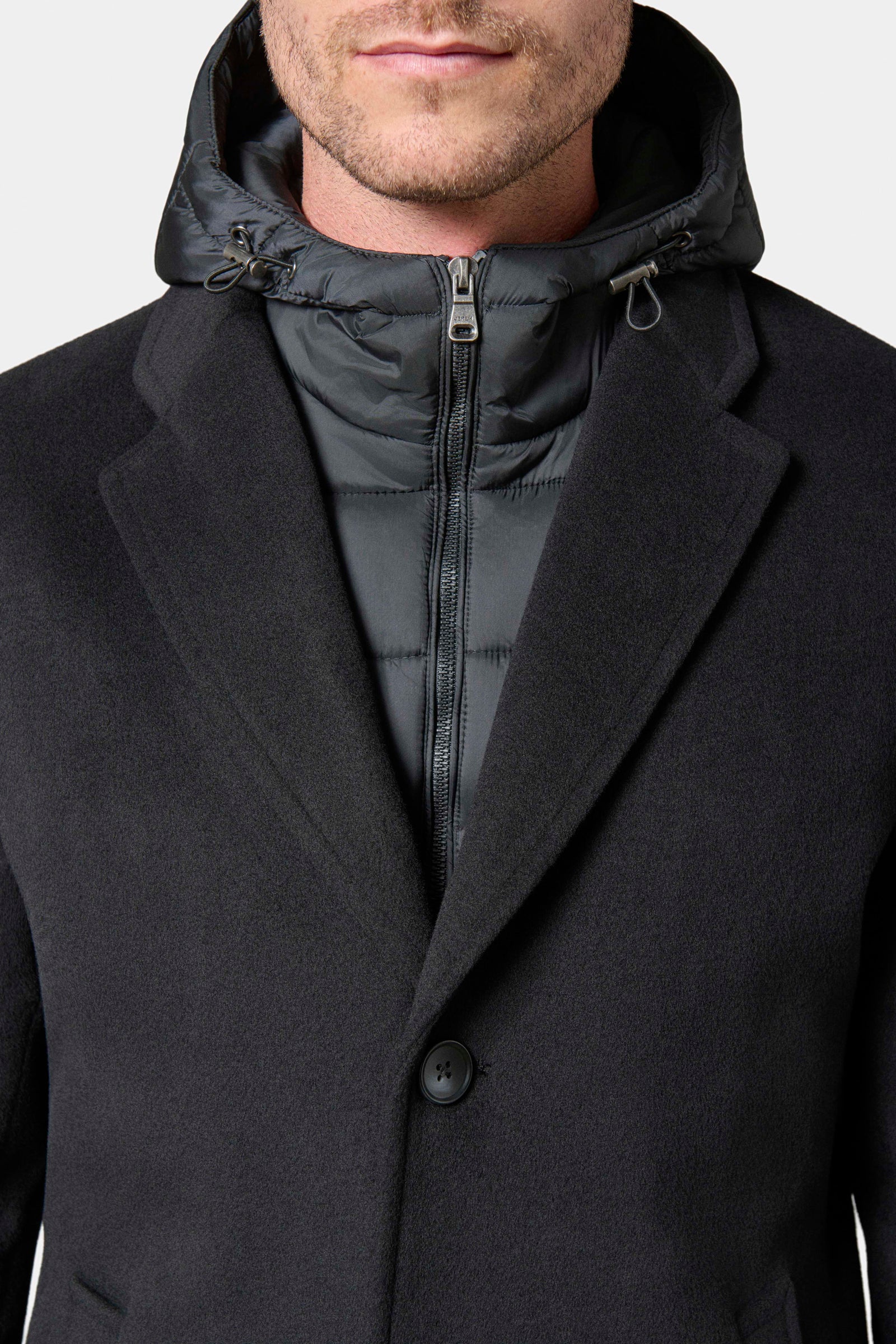 Manteau col tailleur avec plastron amovible capuche Hodyl Jerem, coupe confortable, simple boutonnage