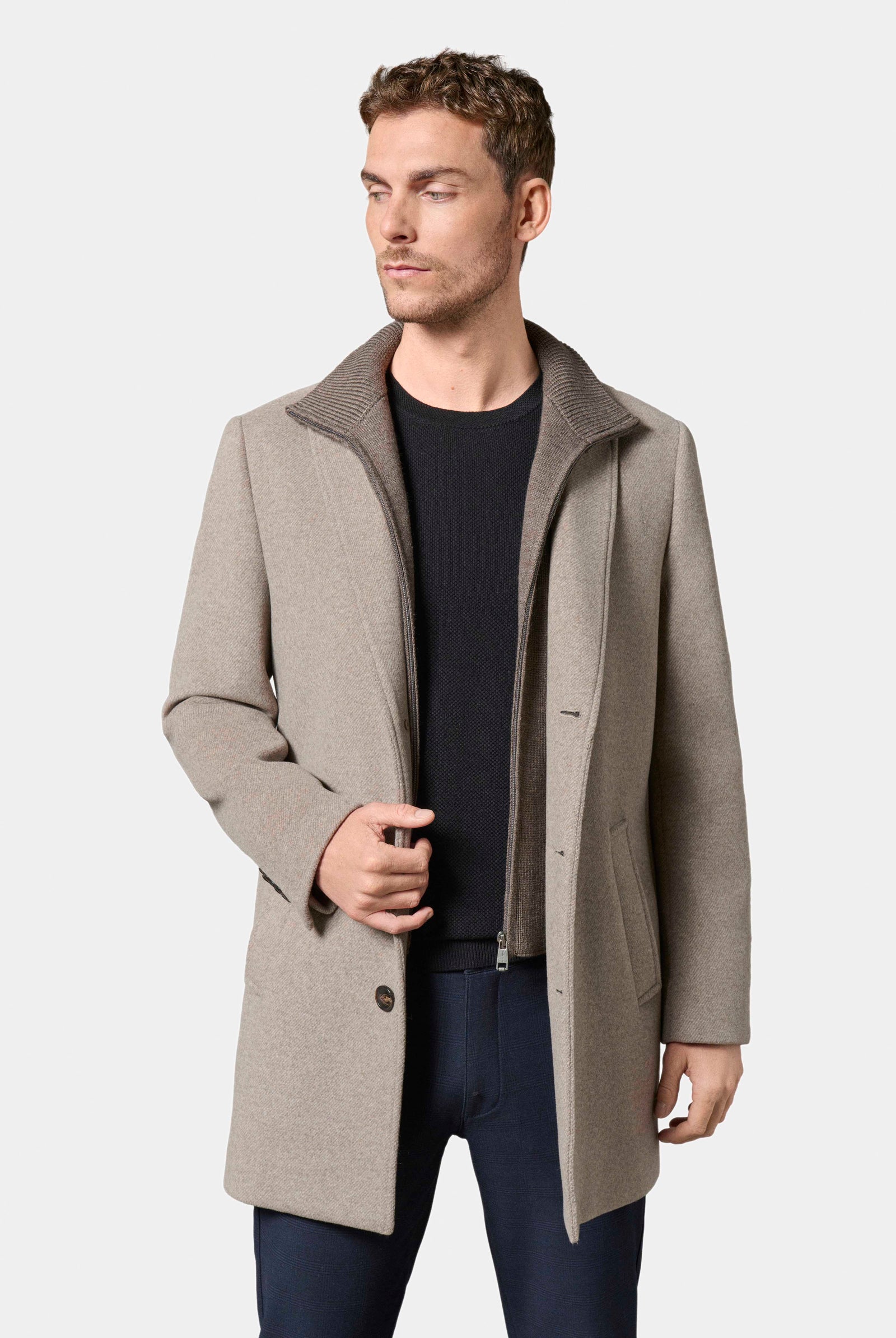 Manteau col tailleur avec plastron amovible, bord-côte Shuty Jerem, coupe confortable, simple boutonnage