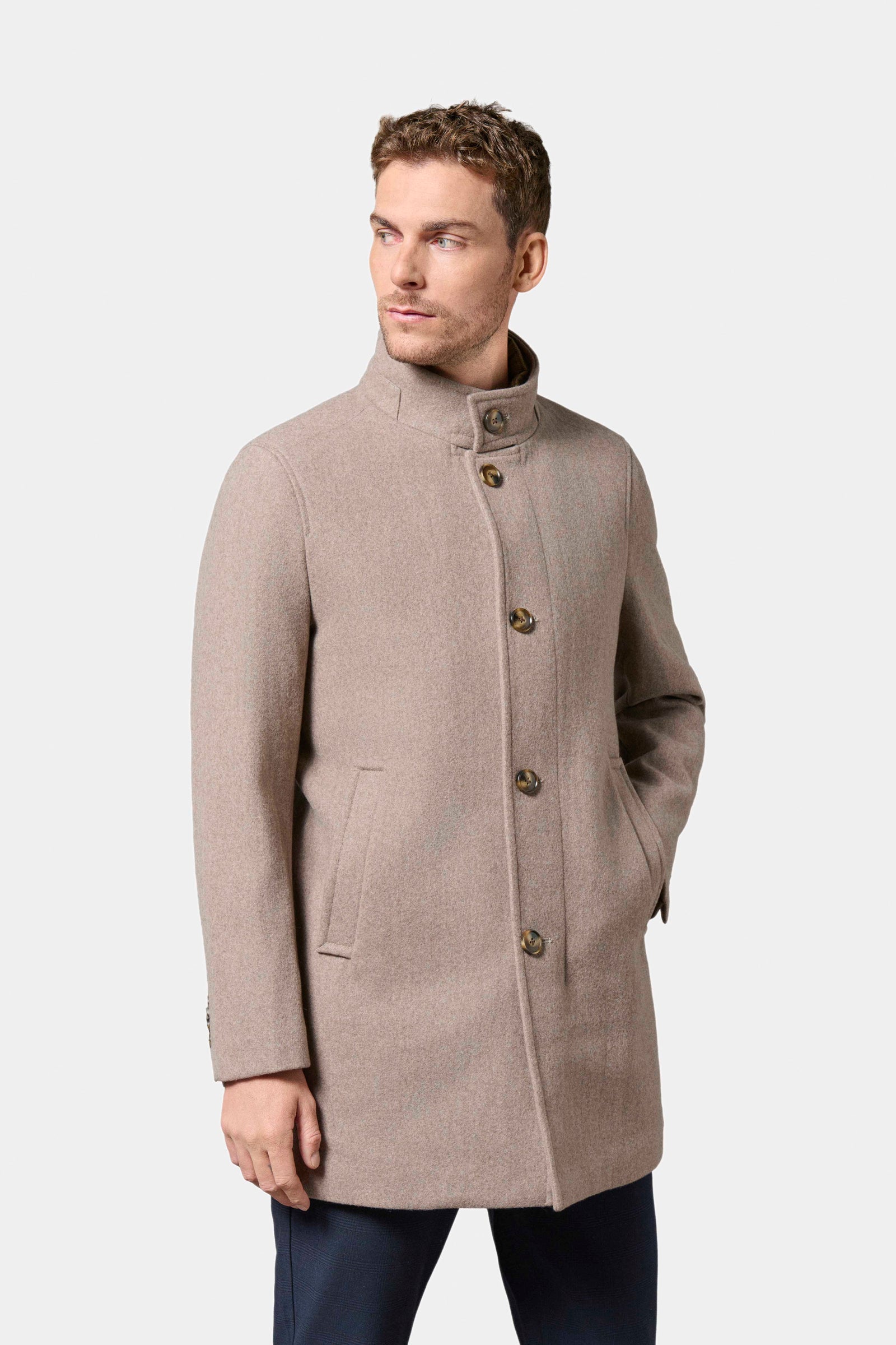 Manteau col officier avec plastron amovible Colaf Jerem, simple boutonnage, coupe droite