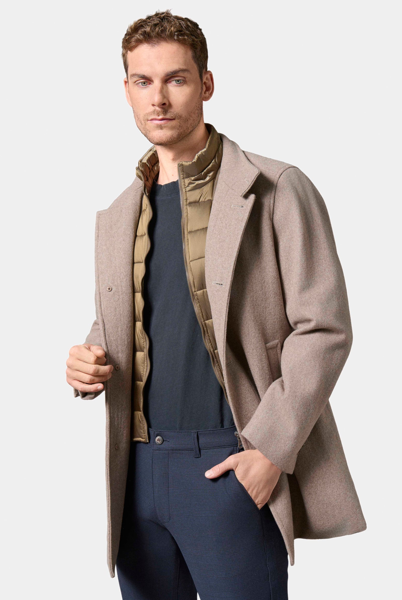 Manteau col officier avec plastron amovible Colaf Jerem, coupe droite, simple boutonnage