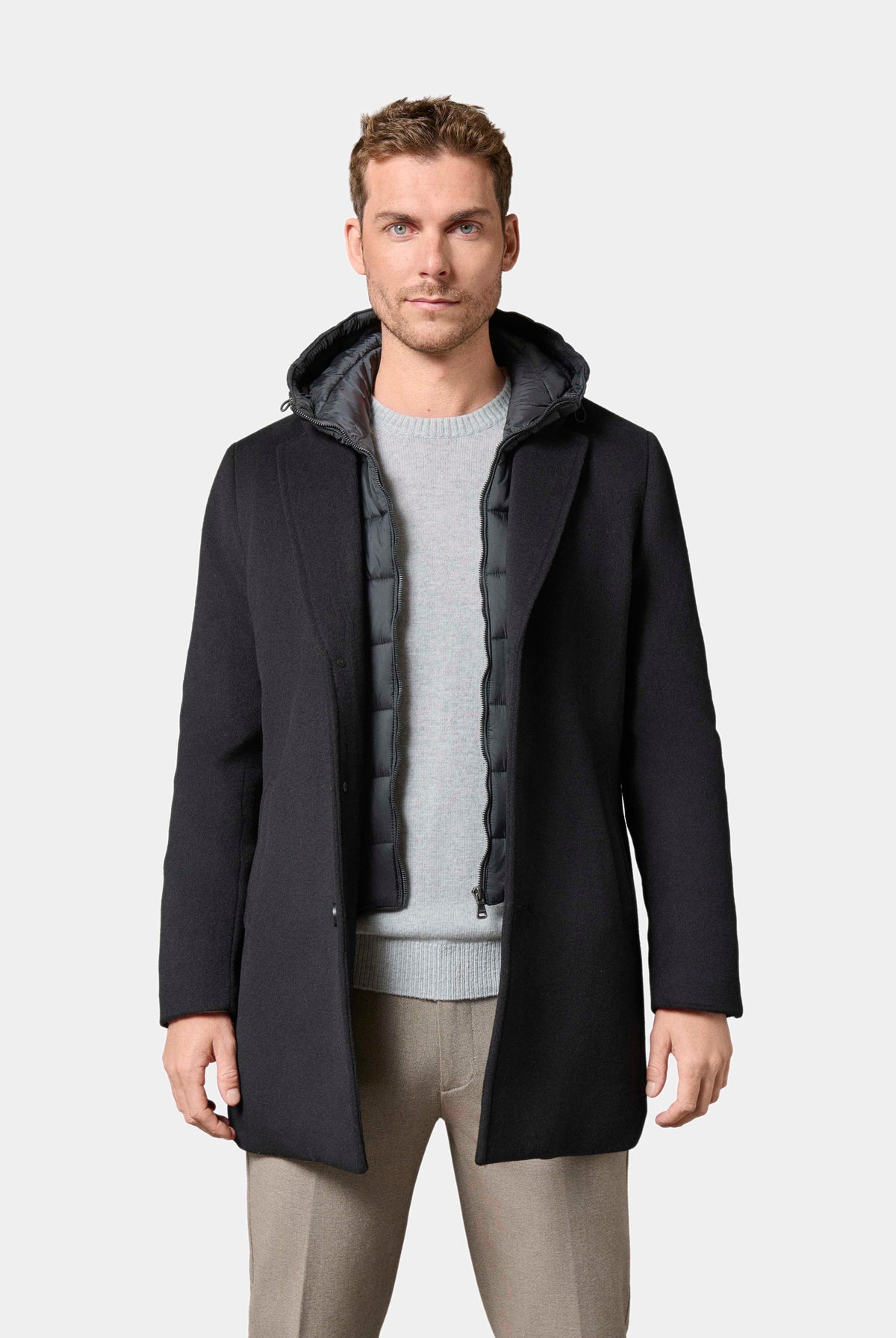 Manteau col tailleur avec plastron amovible capuche Hodyl Jerem, simple boutonnage