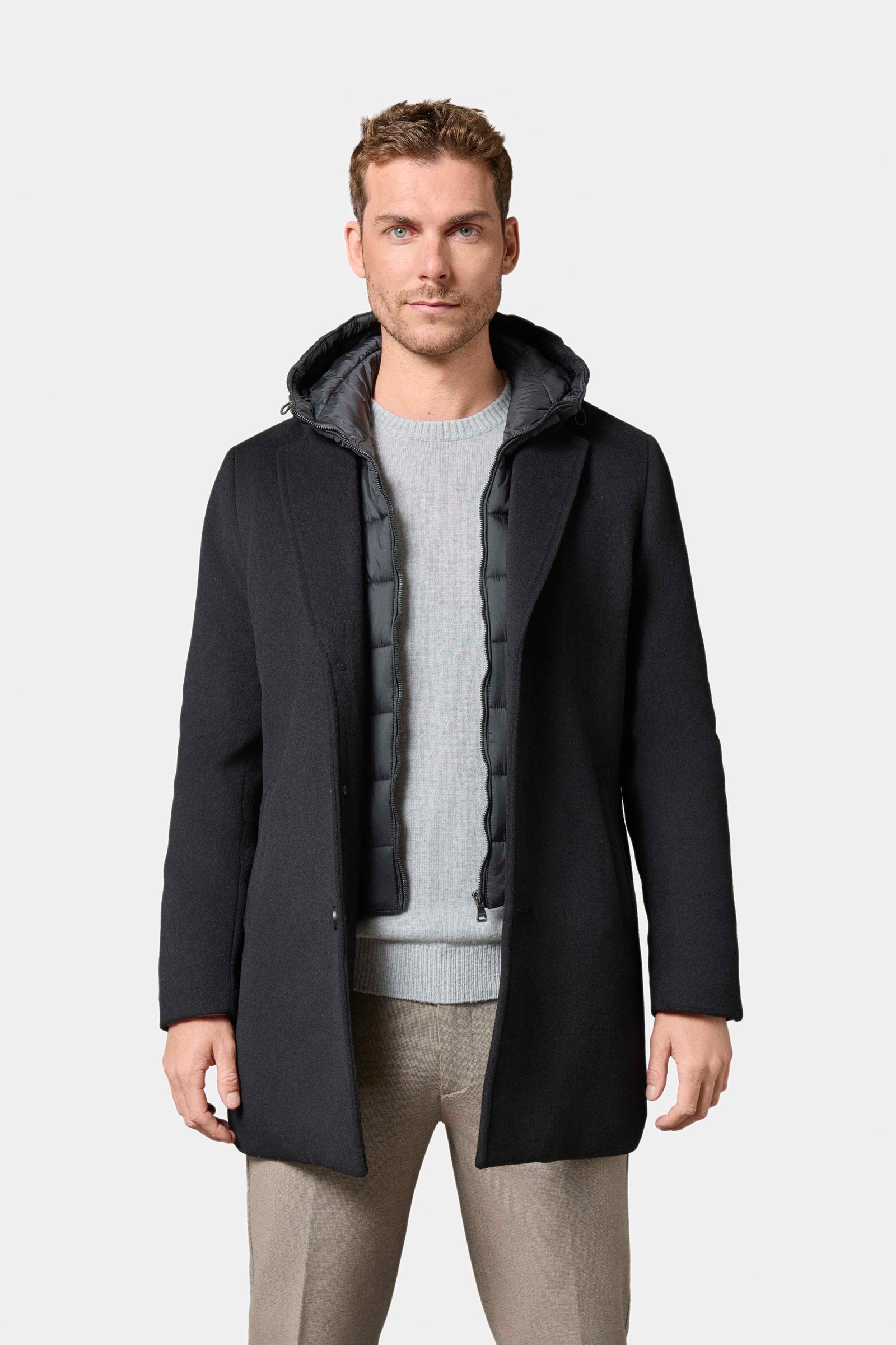 Manteau col tailleur avec plastron amovible capuche Hodyl Jerem, simple boutonnage