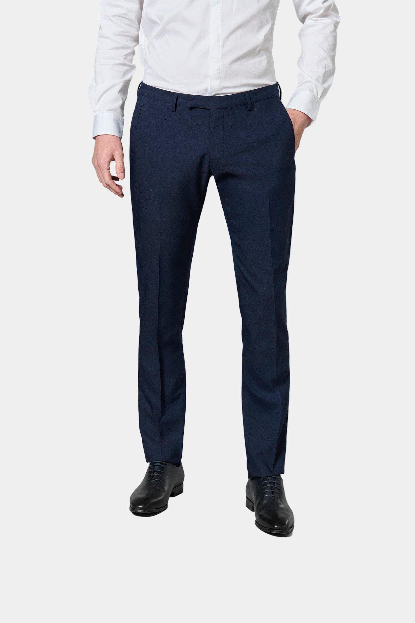 Sergé technique stretch — Pantalon de costume ajusté Jerem, ceinture sartoriale, poches italiennes