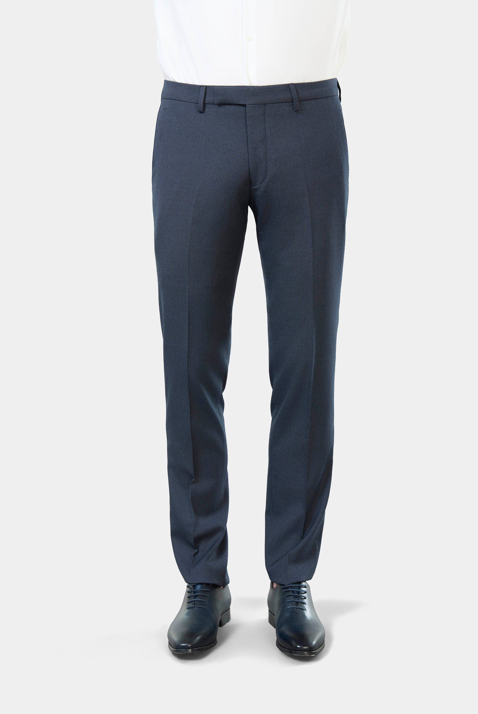 Pantalon de costume ajusté en sergé faux-uni stretch Jerem, intérieur semi-doublé, ceinture sartoriale stretch, ceinture s...
