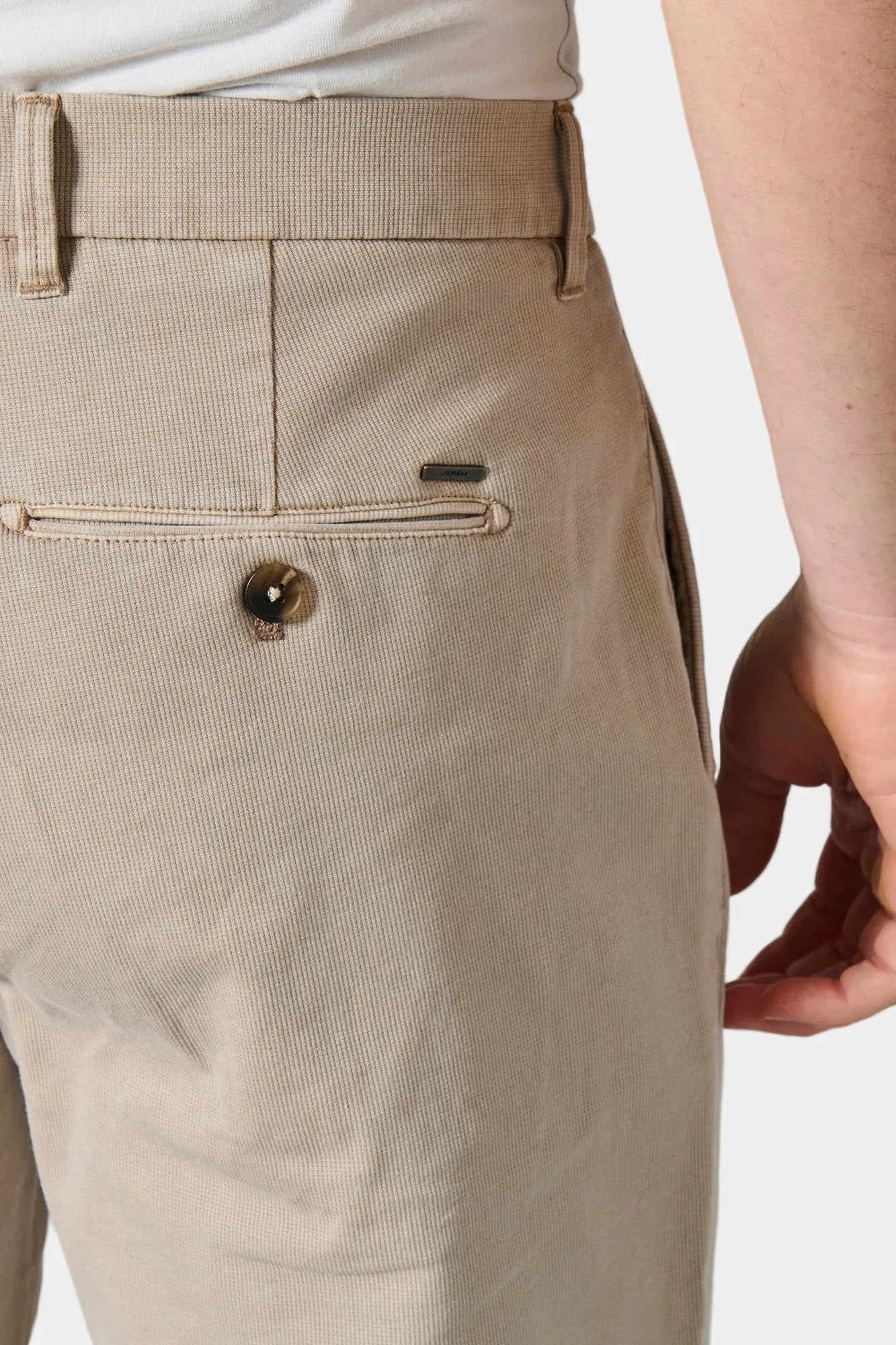 Pantalon teint, piqué stretch Jerem, poches italiennes