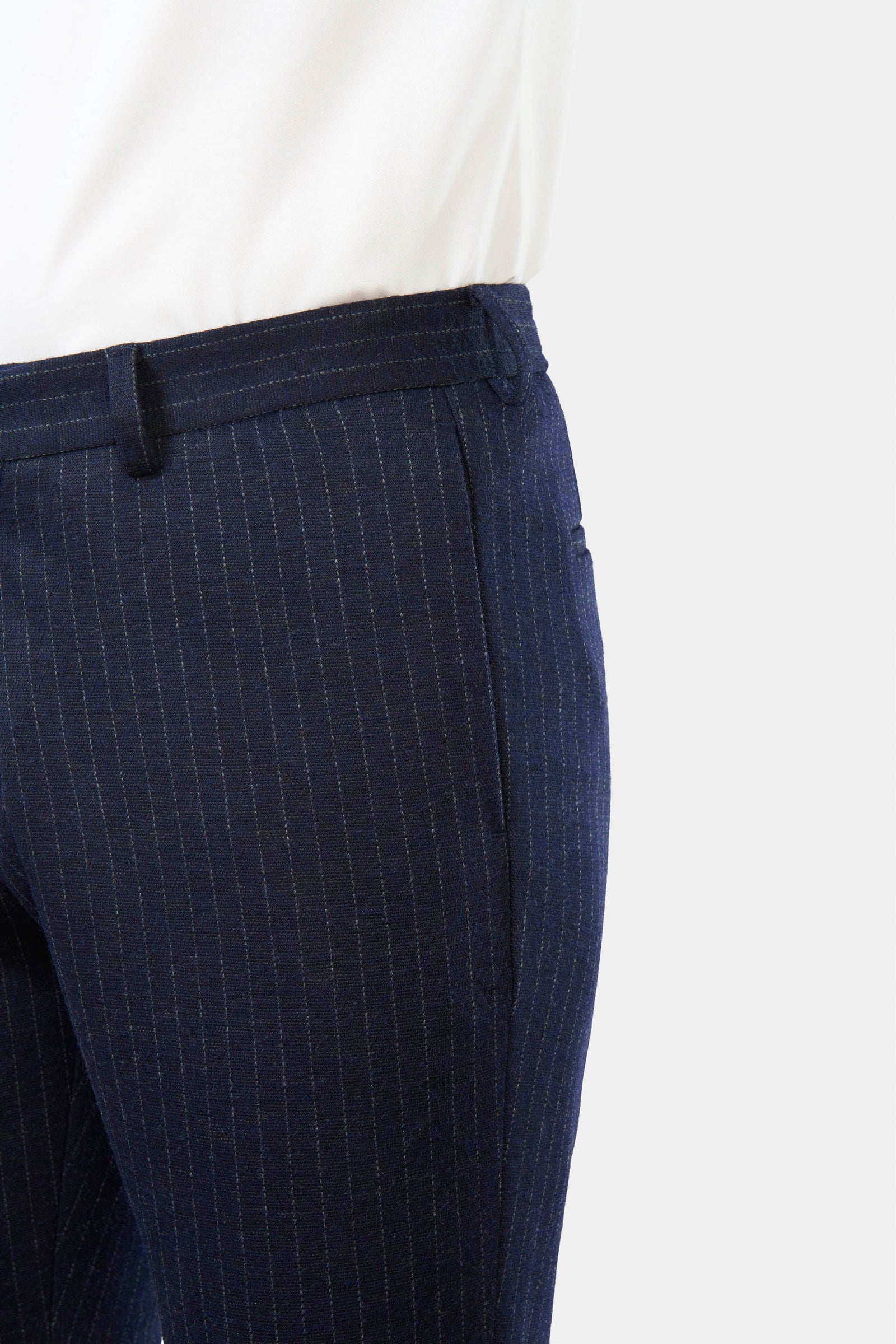 Pantalon de costume semi-élastiqué ajusté, maille de laine mélangée rayures craie Jerem