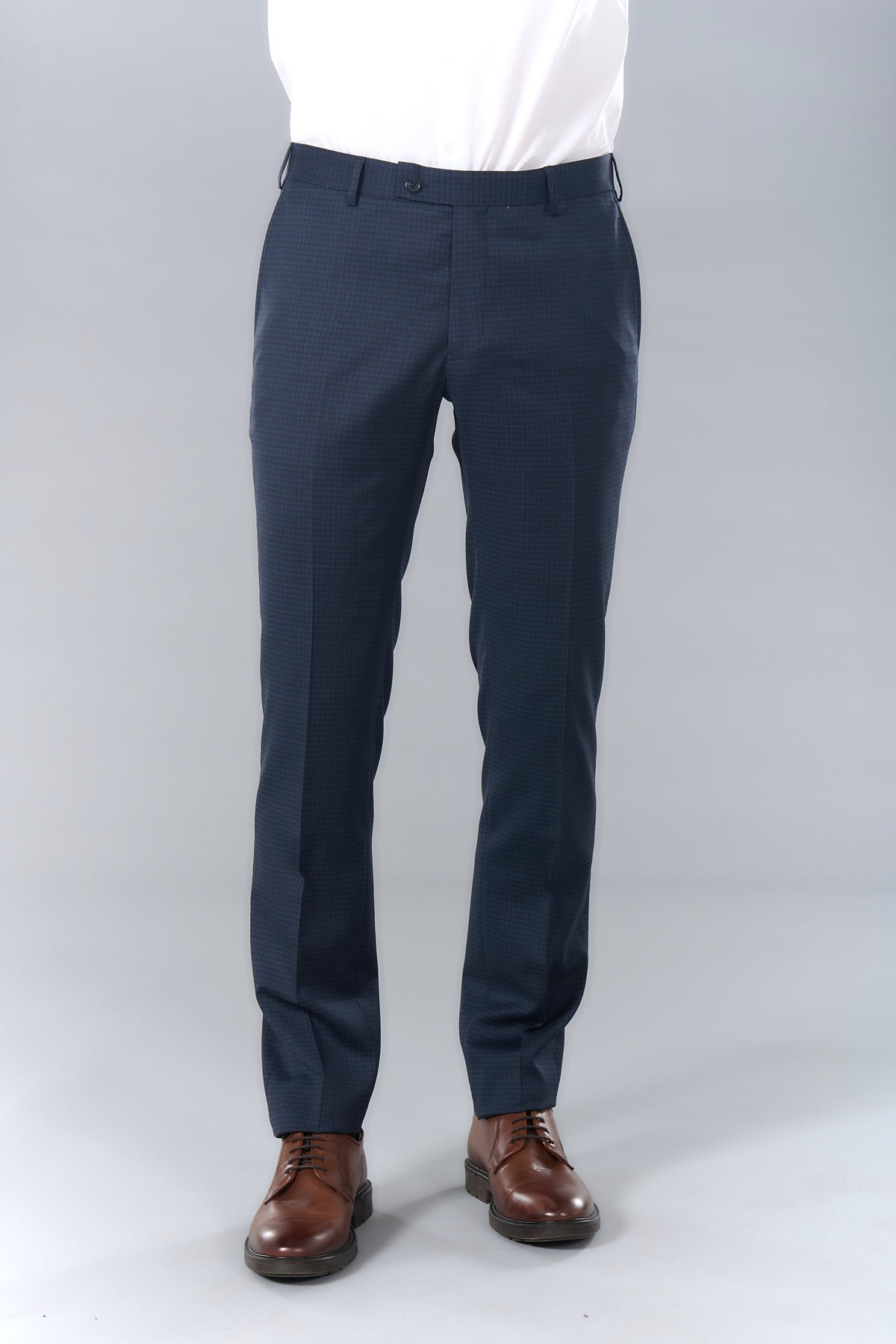 Pantalon de costume carreau fondu, laine vierge super 110's natural stretch Jerem, ceinture sartoriale, poches italiennes