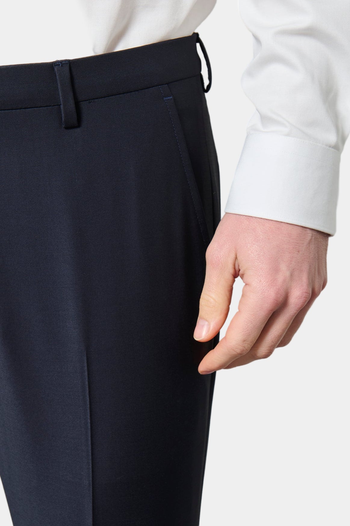 Pantalon de costume ajusté, laine mélangée bi-stretch Jerem, ceinture sartoriale stretch, ceinture sartoriale