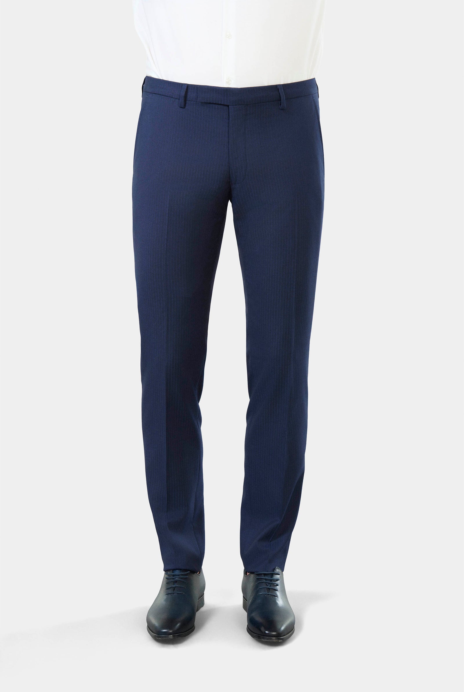 Pantalon de costume ajusté en sergé rayures tennis stretch Jerem, intérieur semi-doublé, ceinture sartoriale stretch, cein...