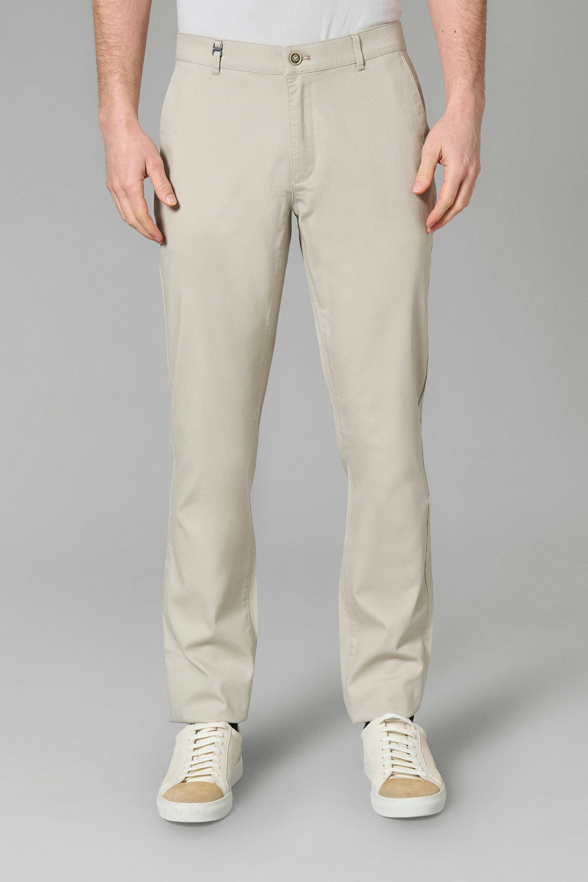 Pantalon de ville en piqué stretch uni, Jerem