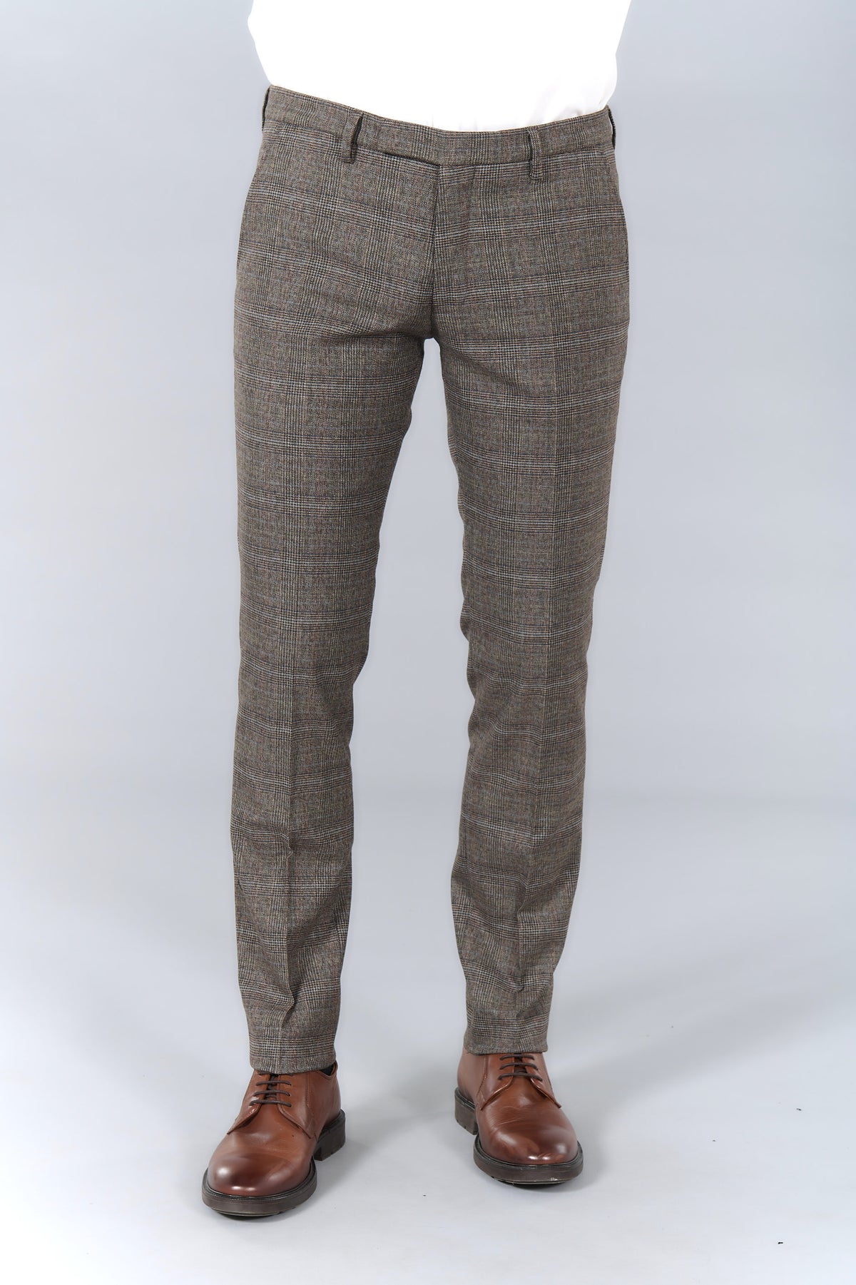 Pantalon de costume ajusté prince de galles stretch Jerem, ceinture sartoriale stretch, ceinture sartoriale