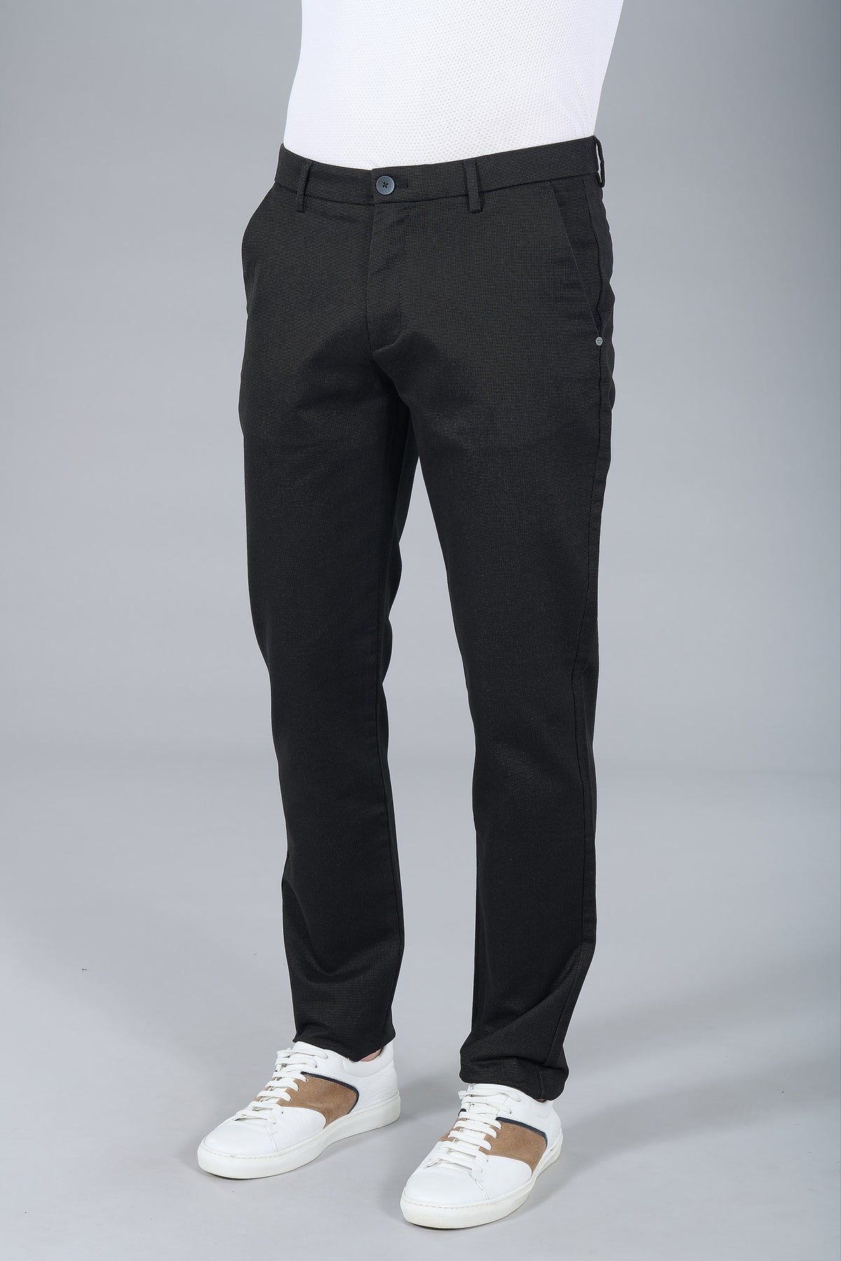 Tricotine stretch micro-motif — Pantalon minimaliste Jerem, coupe droite