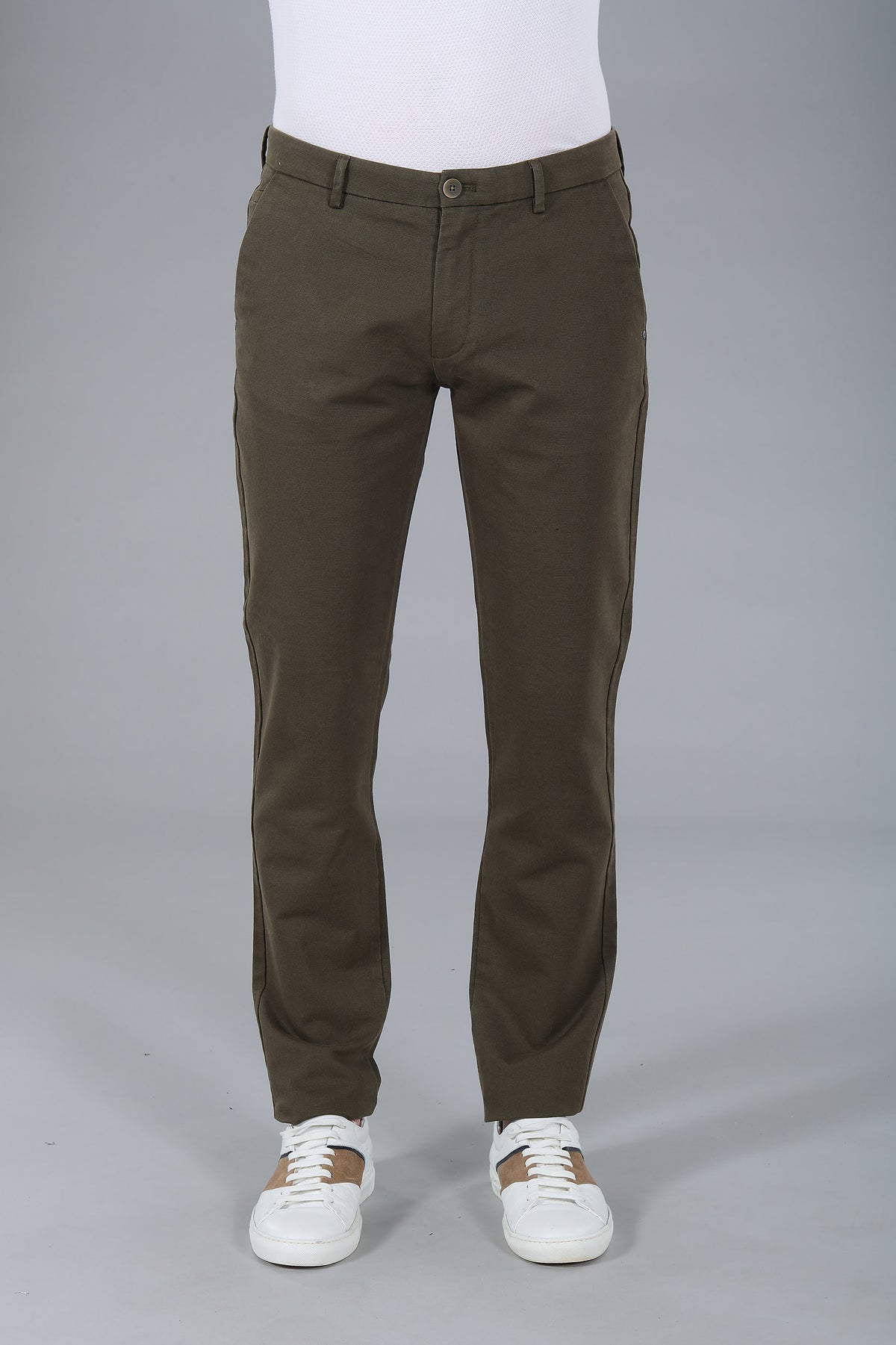 Pantalon minimaliste, tricotine stretch micro-motif Jerem, poches italiennes