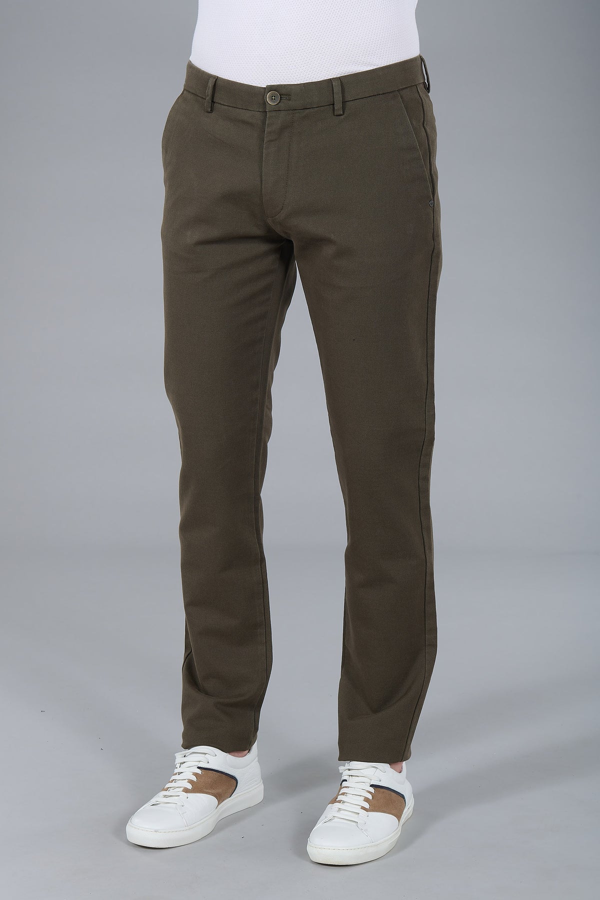 Tricotine stretch micro-motif — Pantalon minimaliste Jerem, poches italiennes
