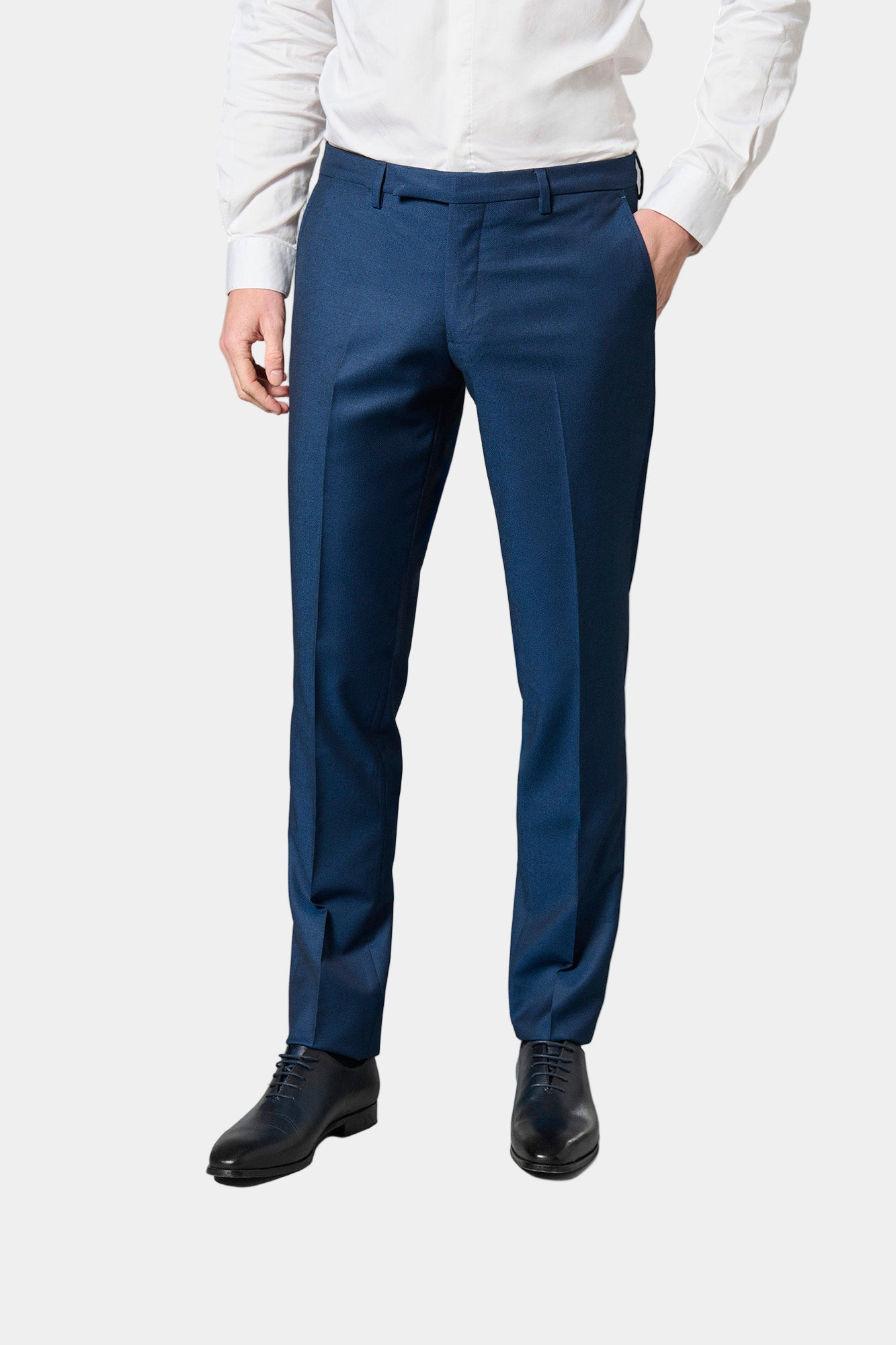 Pantalon de costume ajusté micro-motif discret Jerem, intérieur semi-doublé, ceinture sartoriale stretch, ceinture sartoriale