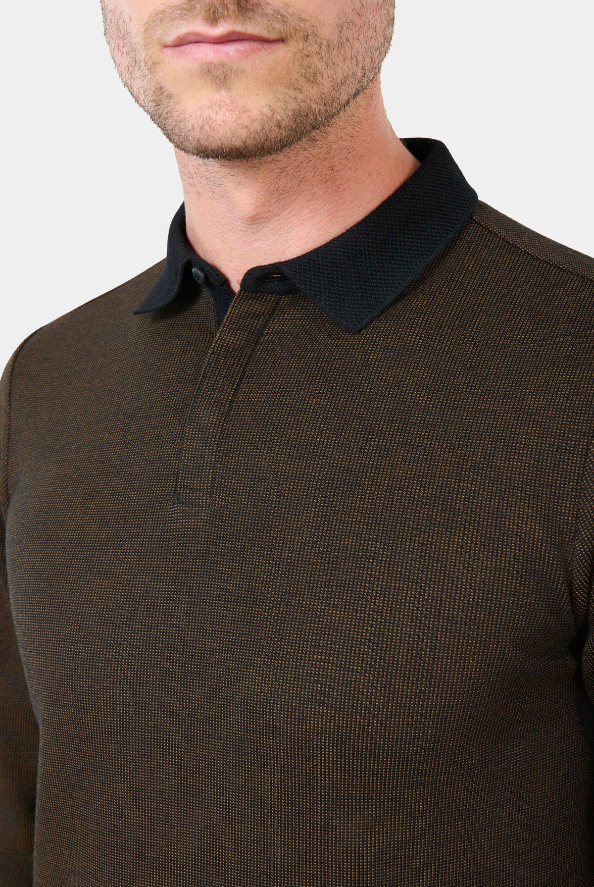 Polo manches longues, maille jacquard Batti Jerem, coupe droite, col polo