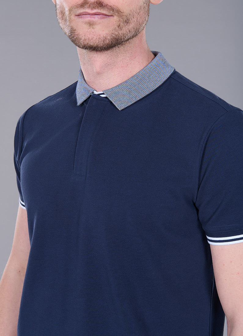 Polo zippé, piqué de coton avec cùtes rayures contrastantes sarde Jerem, col polo