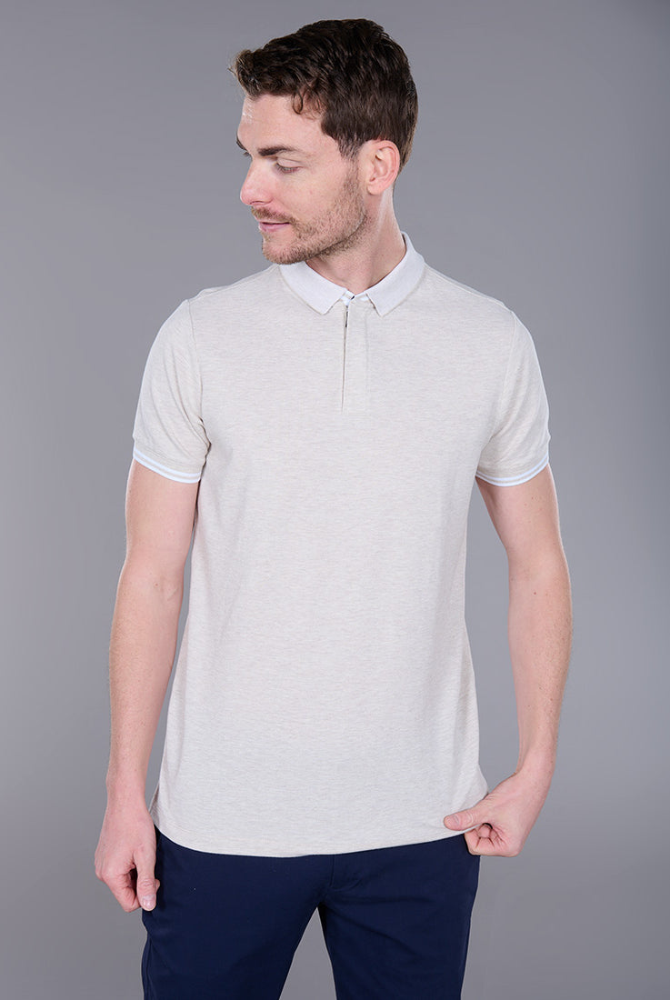 Piqué de coton avec cùtes rayures contrastantes sarde — Polo zippé Jerem, col polo, manches courtes