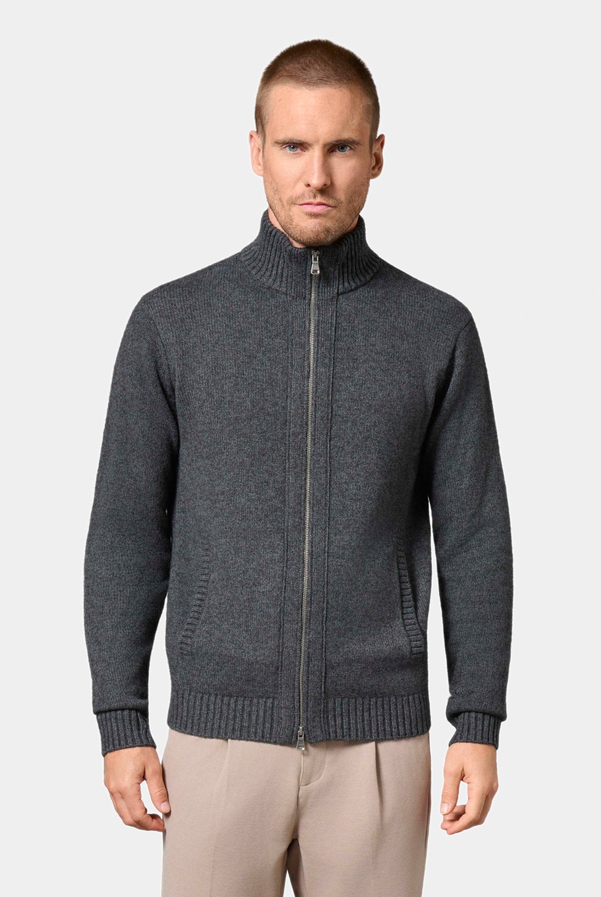 Zalkor zip-up stand-up collar cardigan Jerem view 4