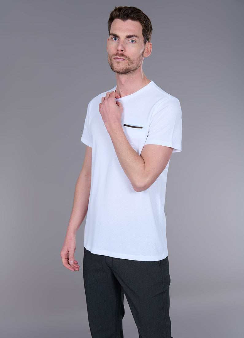 Ruben cotton jacquard — Jerem crew-neck T-shirt, chest pocket, short sleeves