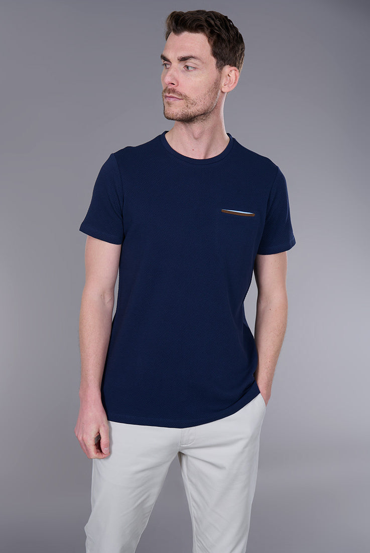 T-shirt col rond en jacquard de coton Ruben Jerem, poche poitrine