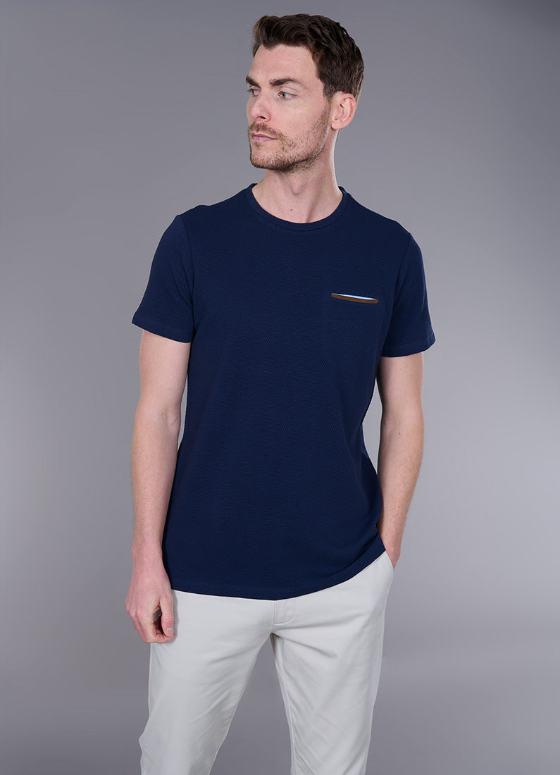 Jerem crew-neck T-shirt in Ruben cotton jacquard, chest pocket