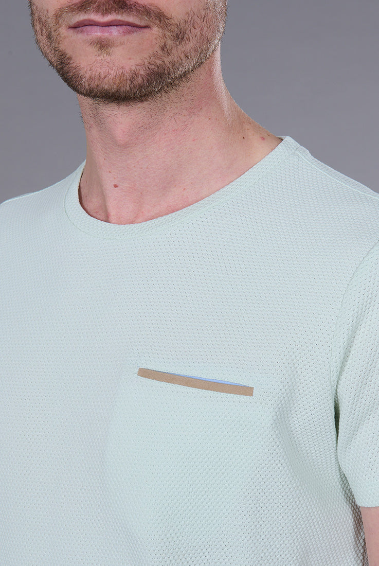T-shirt col rond, jacquard de coton Ruben Jerem, manches courtes, poche poitrine vue 18