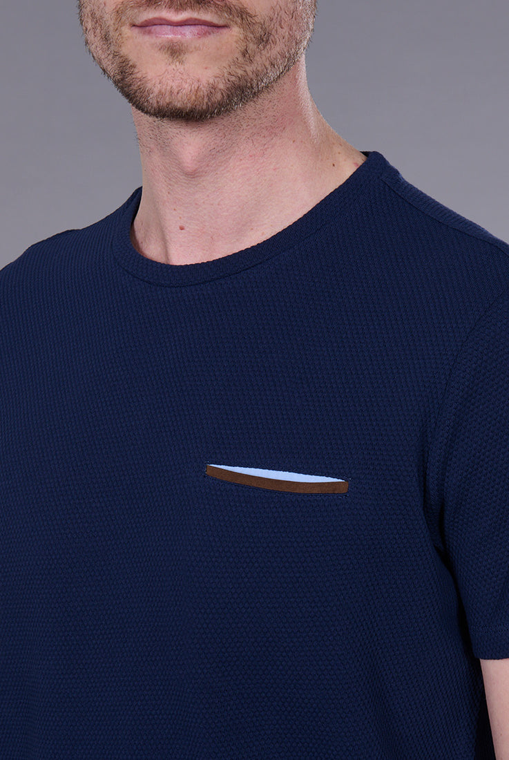 T-shirt col rond, jacquard de coton Ruben Jerem, manches courtes, poche poitrine vue 26