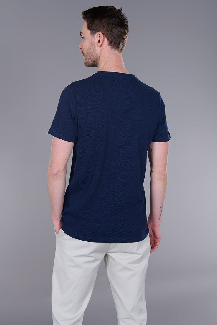 T-shirt col rond, jacquard de coton Ruben Jerem, poche poitrine