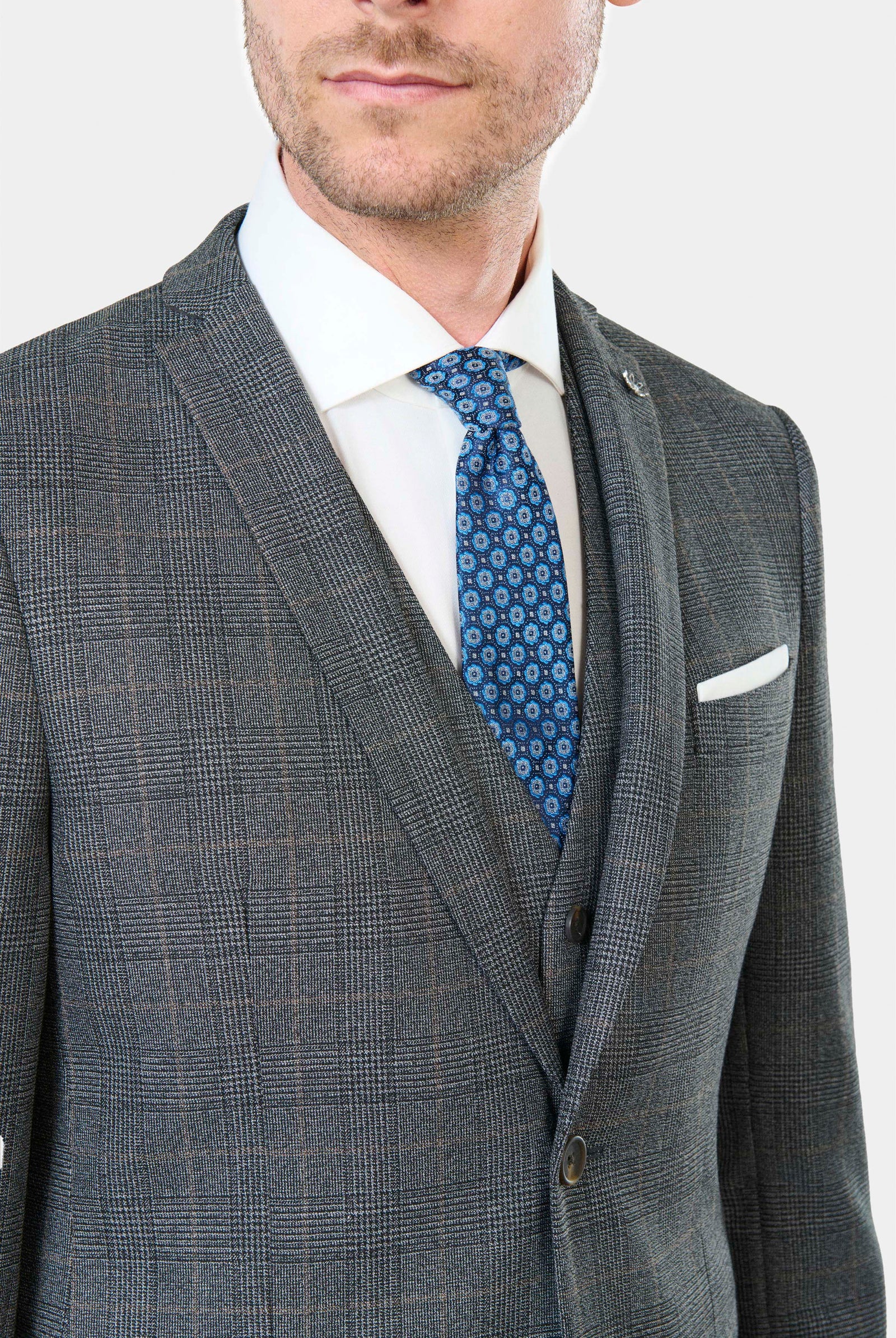 Sergé teint en fil bi-stretch — Veste de costume lavable Jerem, poche poitrine, simple boutonnage