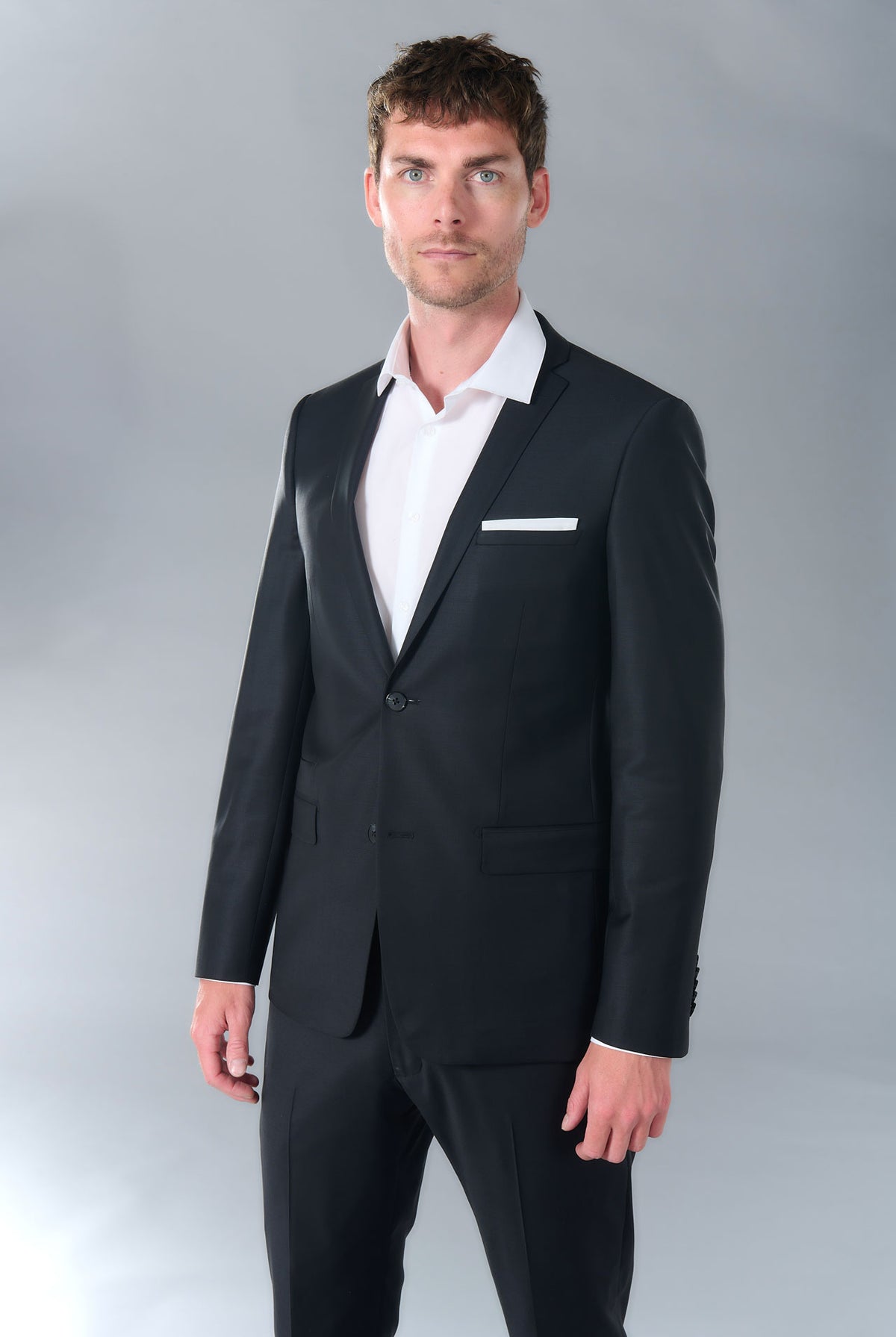 Veste de costume ajustée et bi-stretch, laine mélangée Jerem, simple boutonnage, boutons de poignet