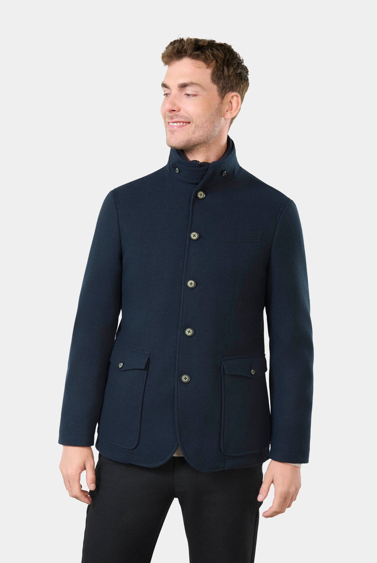 Veste de ville poches en drap de laine Jerem, poche poitrine, boutons de poignet, double fente d'aisance
