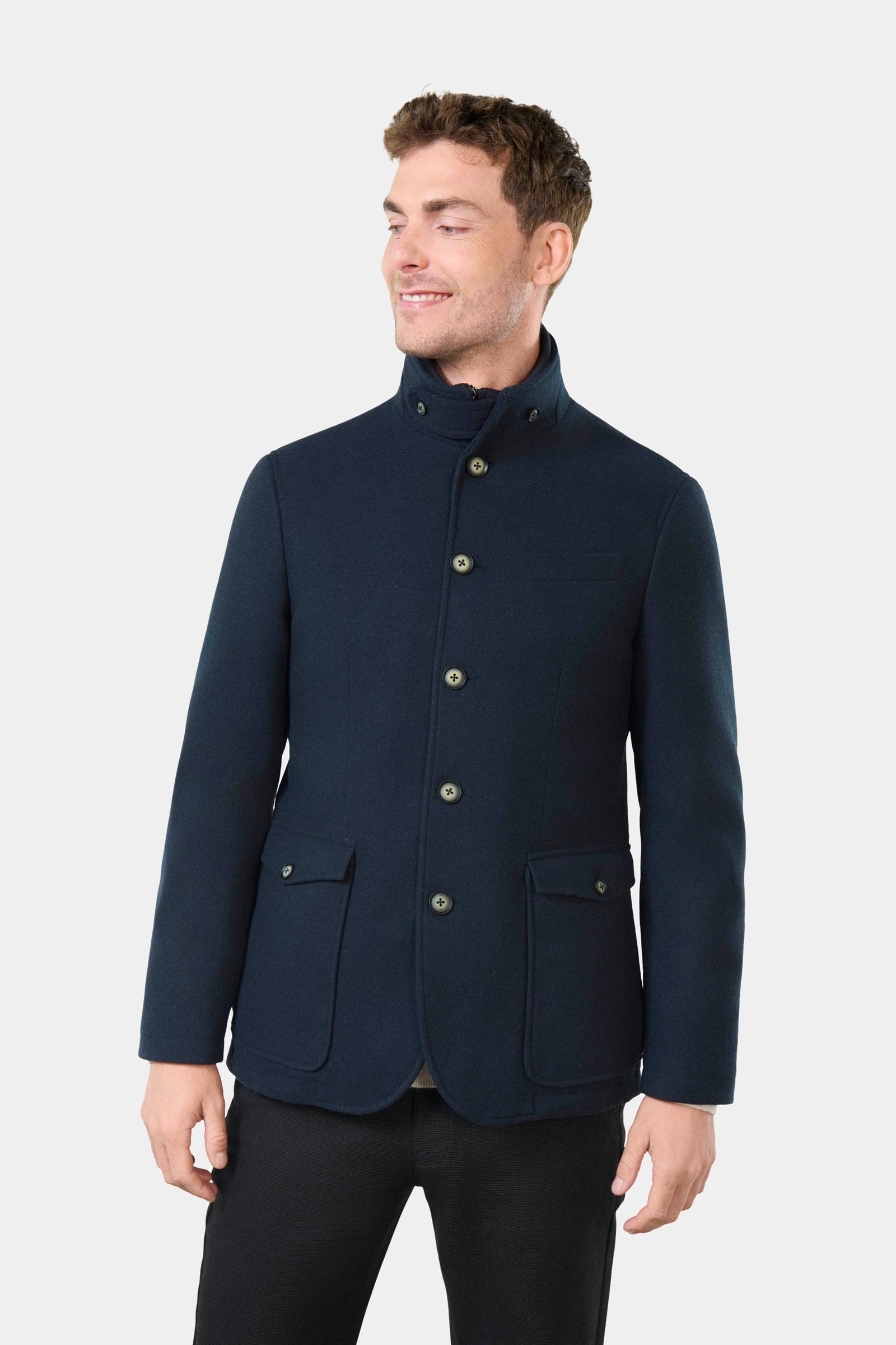 Veste de ville poches en drap de laine Jerem, poche poitrine, boutons de poignet, double fente d'aisance